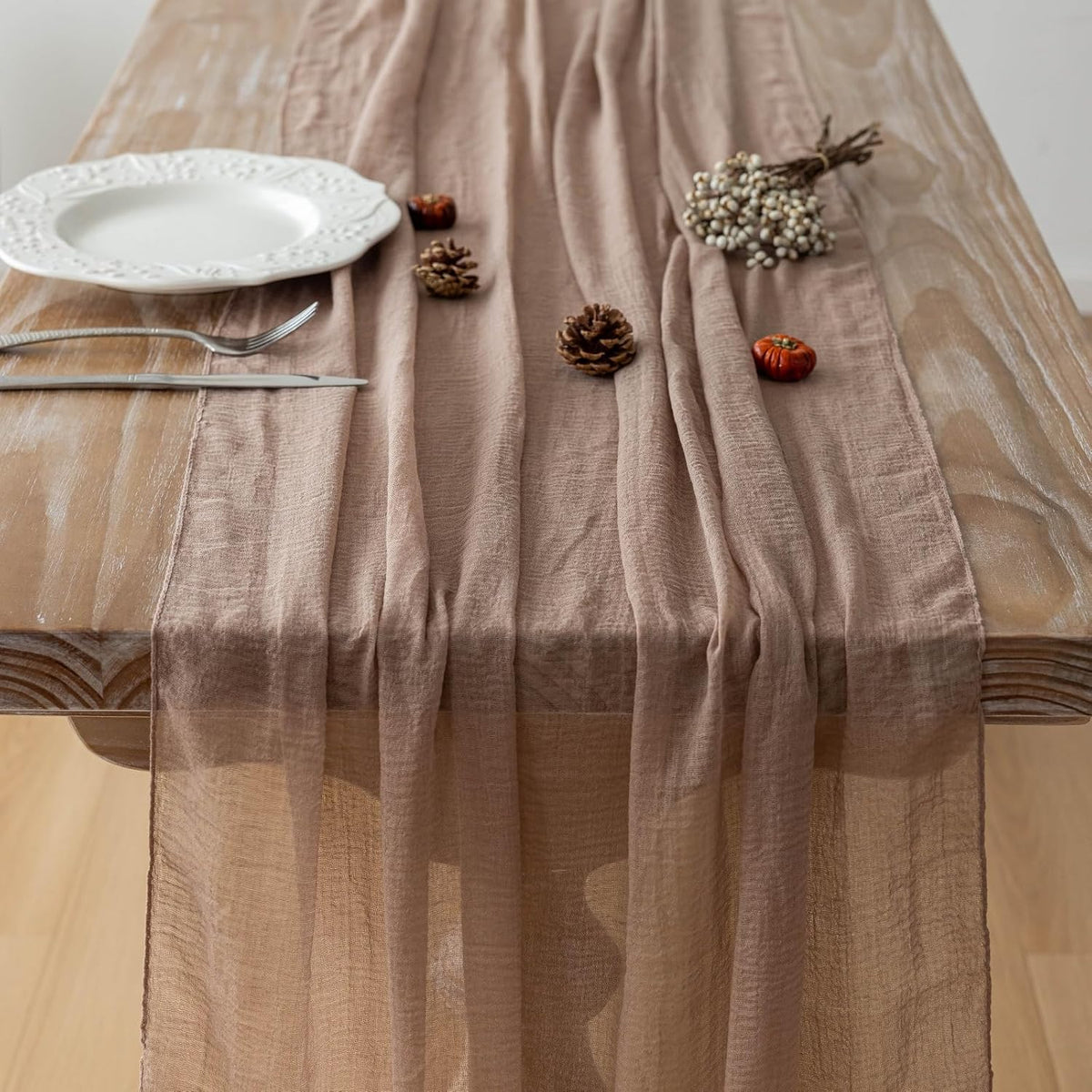 6pcs Nude Gauze Rustic Cheesecloth Table Runner 120 Inch 10 FT for Wedding Baby Shower Bridal
