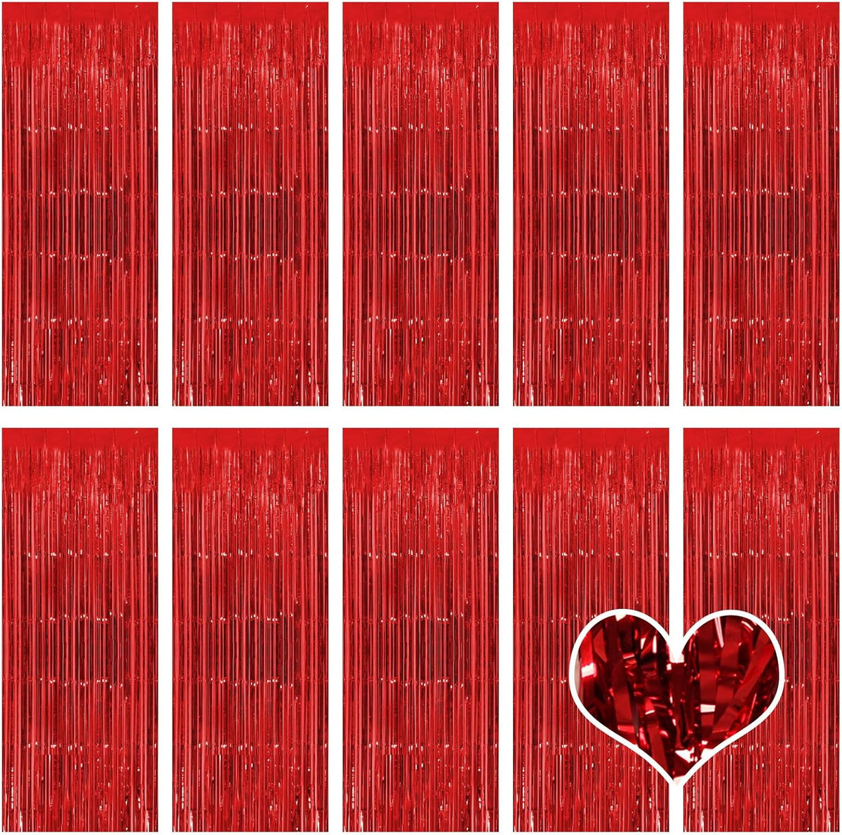 10 Pack Red Backdrop Curtain 3.2ft x 8.2ft Metallic Tinsel Foil Fringe Curtains Photo Booth