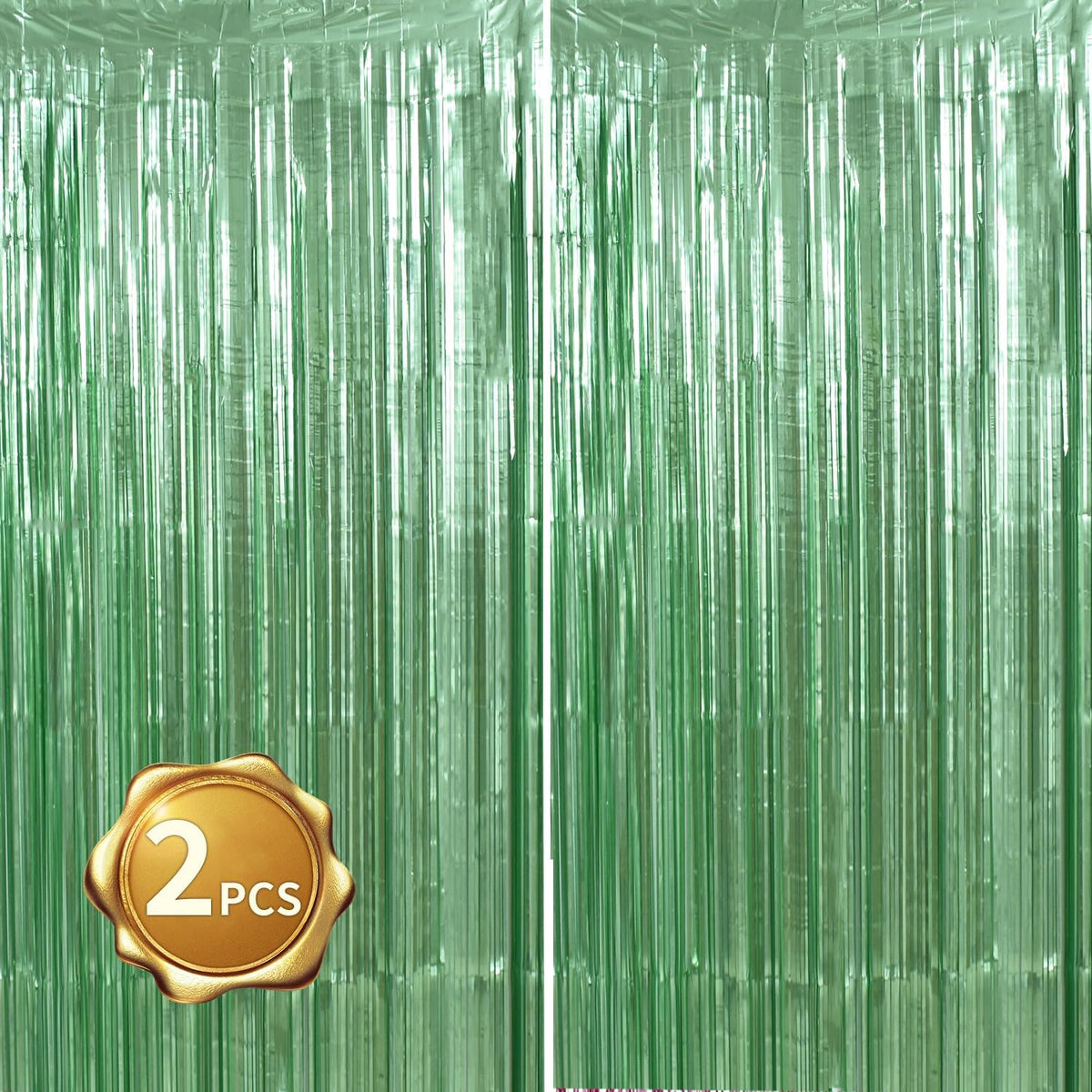 BEISHIDA 2 Pcs Light Green Door Streamers Tinsel Curtain Party Backdrop Fringe Foil Wall Background