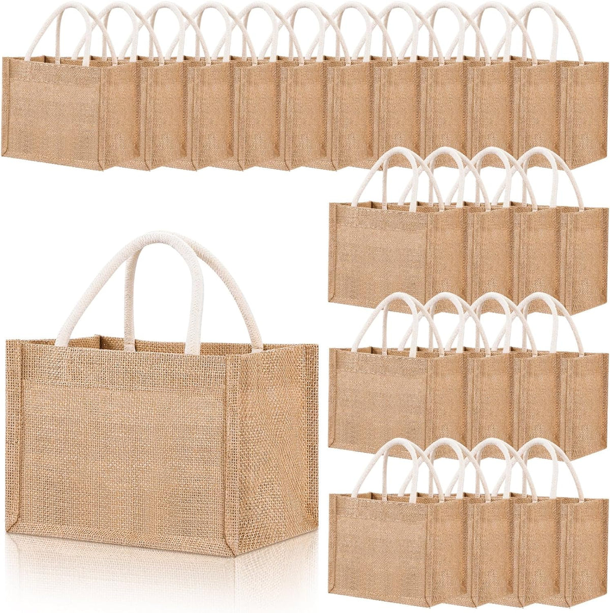 Cunno 24 Pcs Burlap Tote Bag Mini Jute Reusable Waterproof Bag with Handles Small Blank Canvas for
