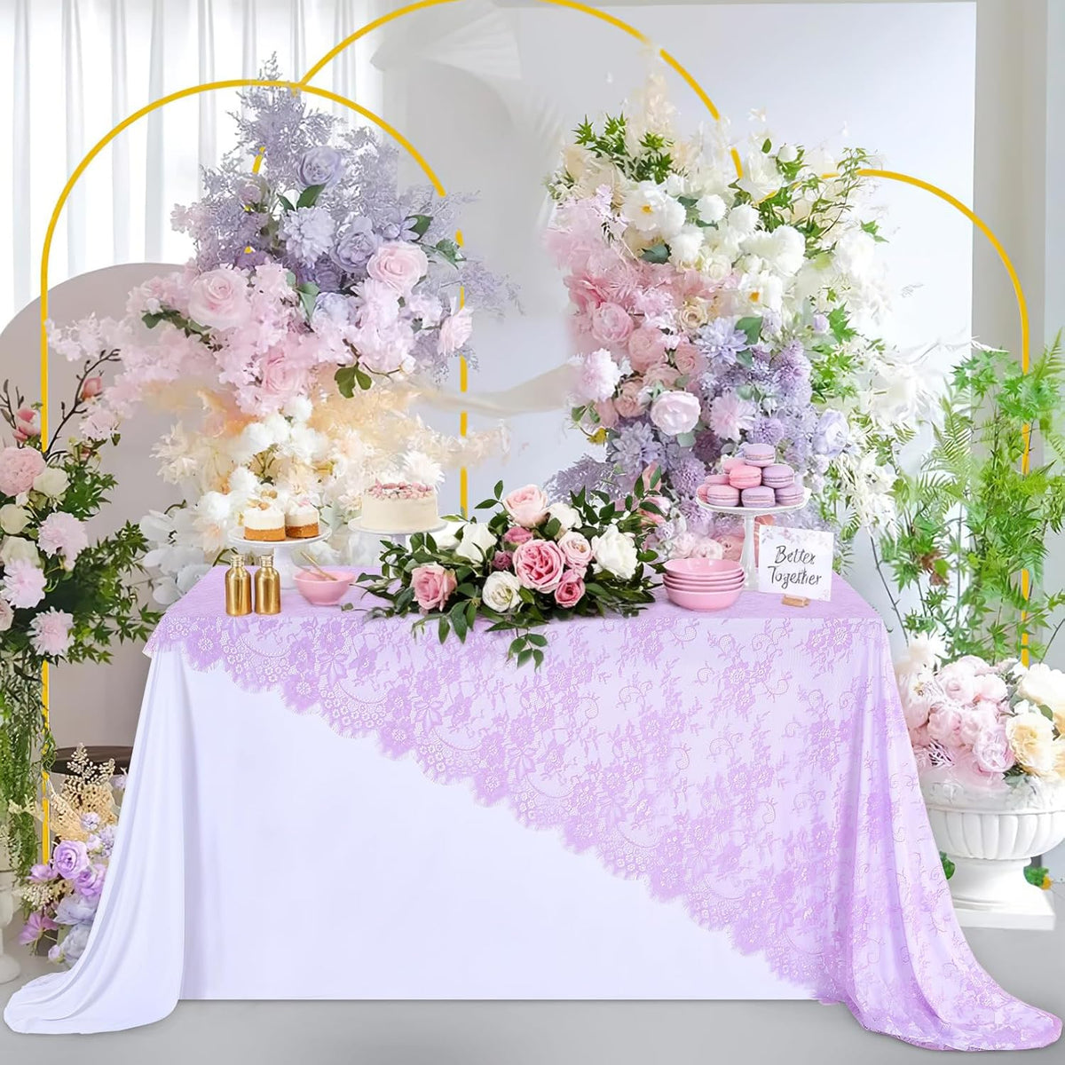 LuoluoHouse Sheer Lace Tablecloth Floral 6pcs Table Fabric 60x120 Inch for Rustic Party Wedding