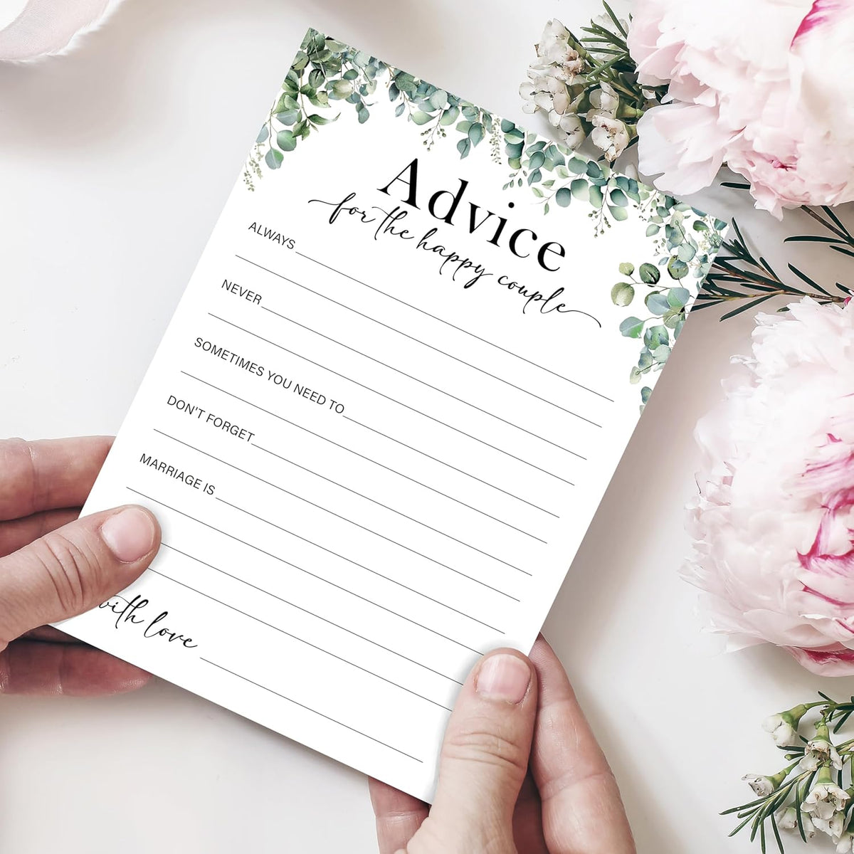 Eucalyptus Bridal Shower Game Cards - Advice for The Happy Couple, Wedding Advice and Wishes for