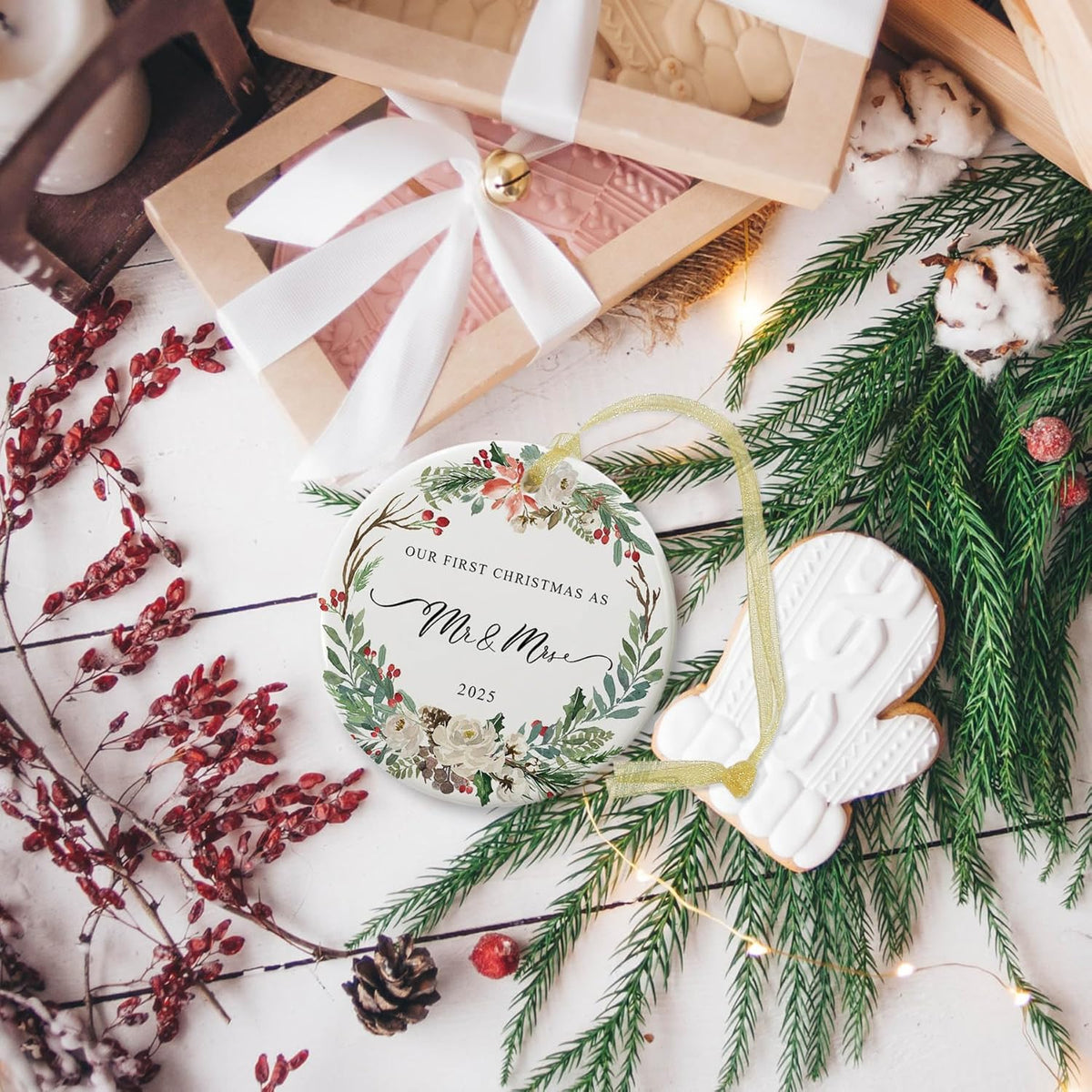 2025 First Christmas Married Ornament,First Year as Mr and Mrs Christmas Hanging Ornament Wedding