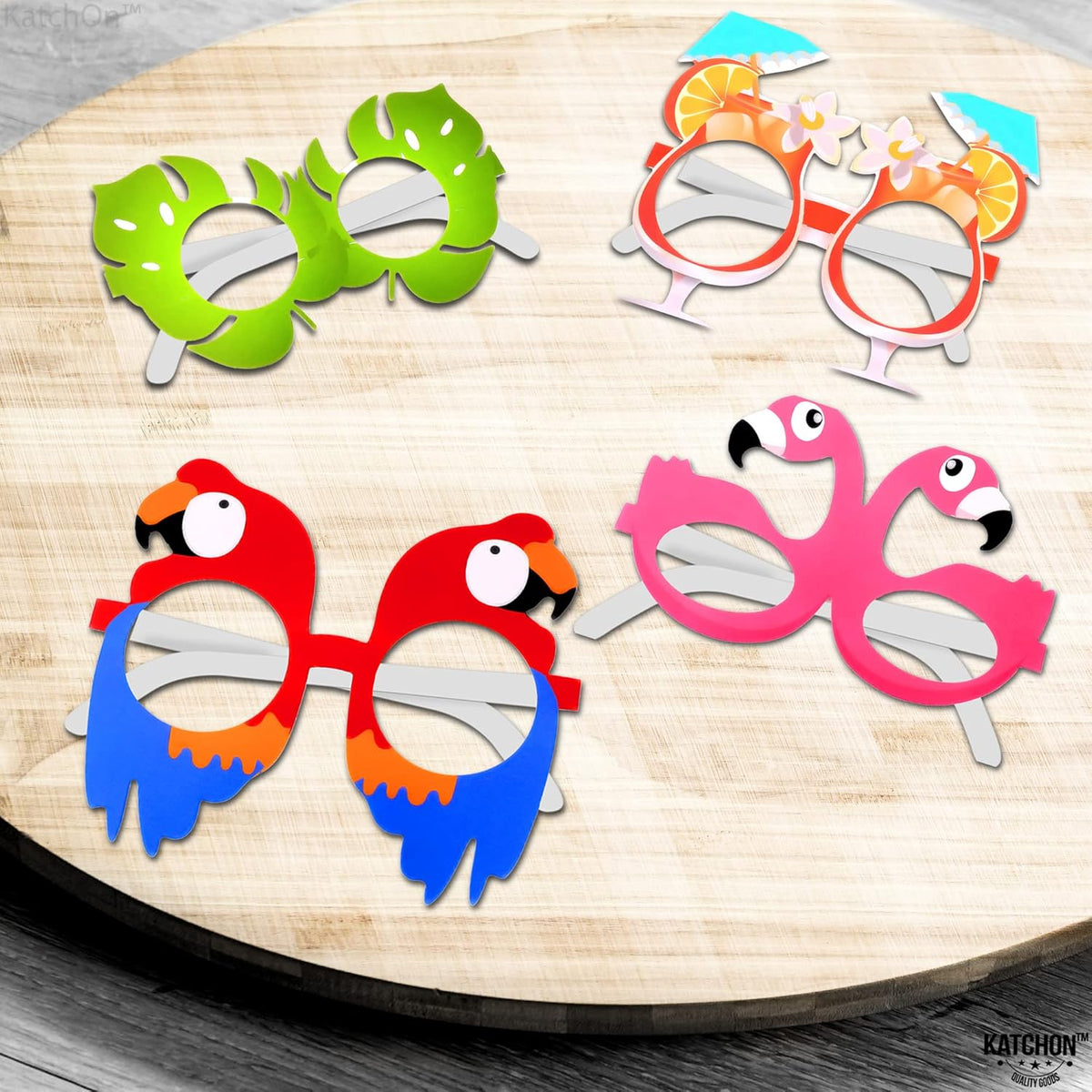 KatchOn, Tropical Hawaiian Photo Booth Props - Pack of 12,Luau Party Decorations | Luau Glasses for