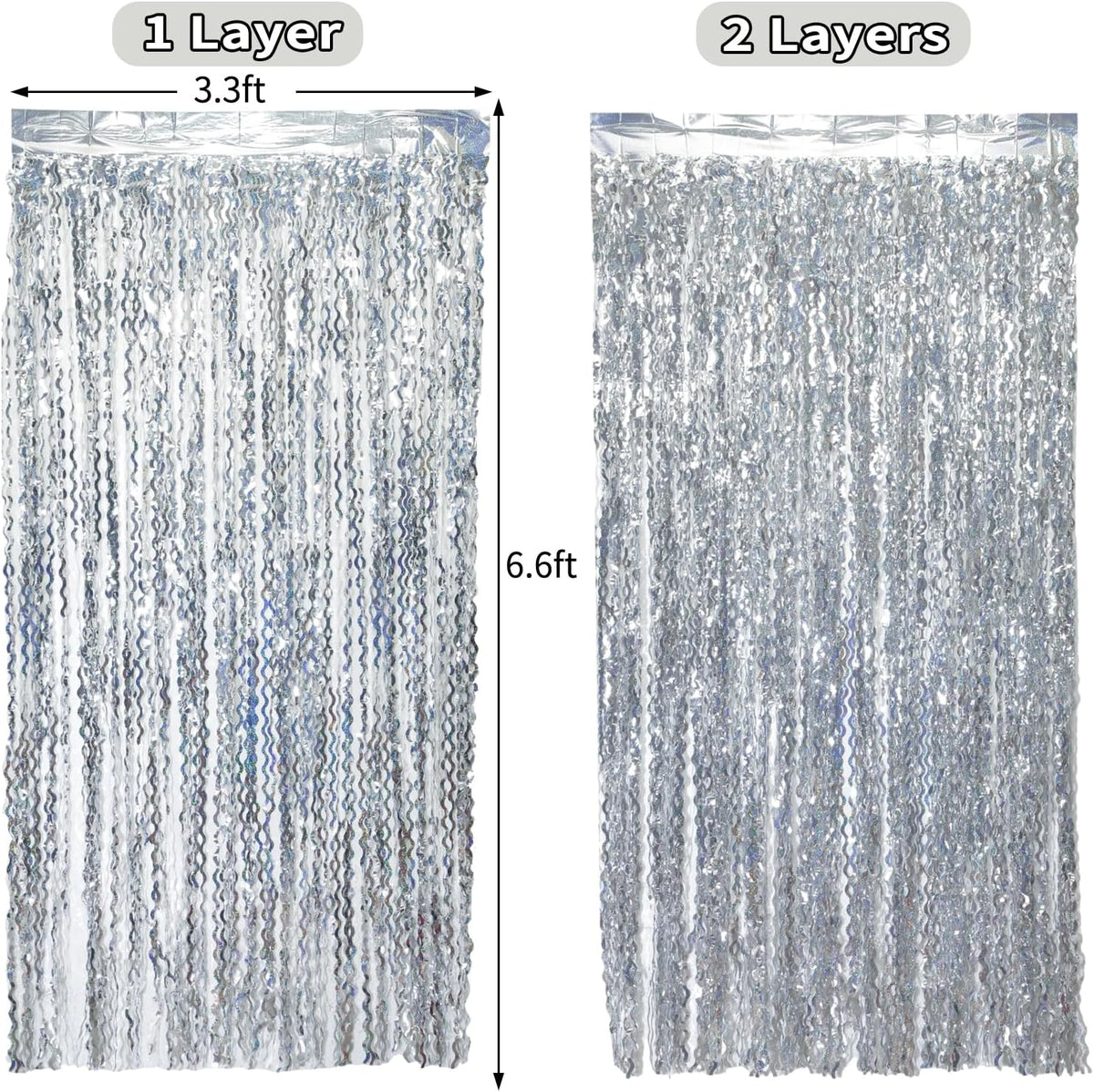 4 Pack 3.3 ft x 6.6 ft Silver Metallic Tinsel Foil Fringe Curtains - Door Streamers for Photo Booth