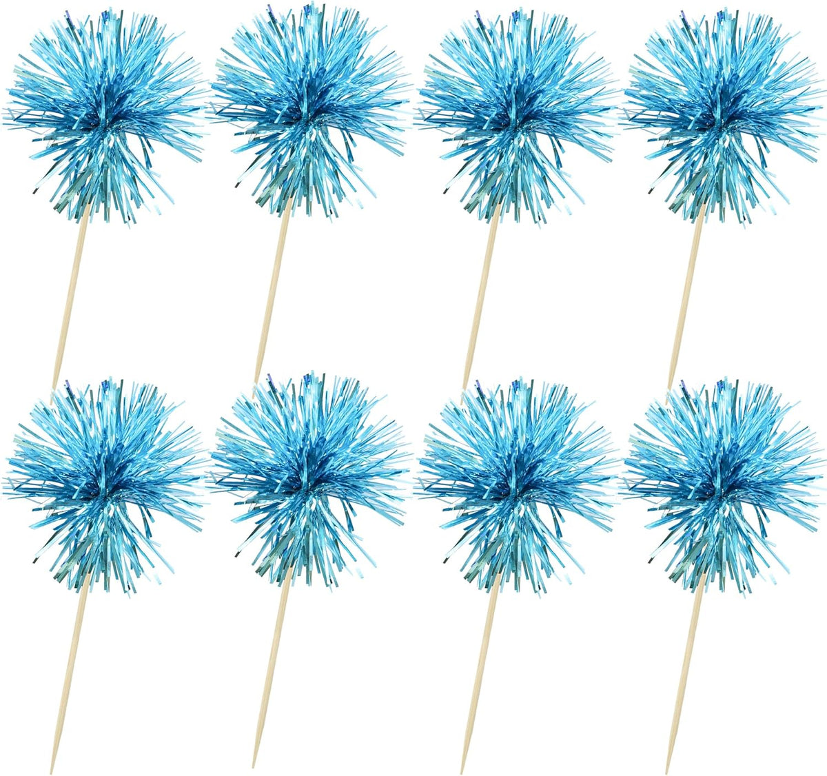 Ephlyn 30Pcs Foil Firework Cupcake Toppers Sparkle Tinsel Cupcake Picks Happy Birthday Cake Toppers