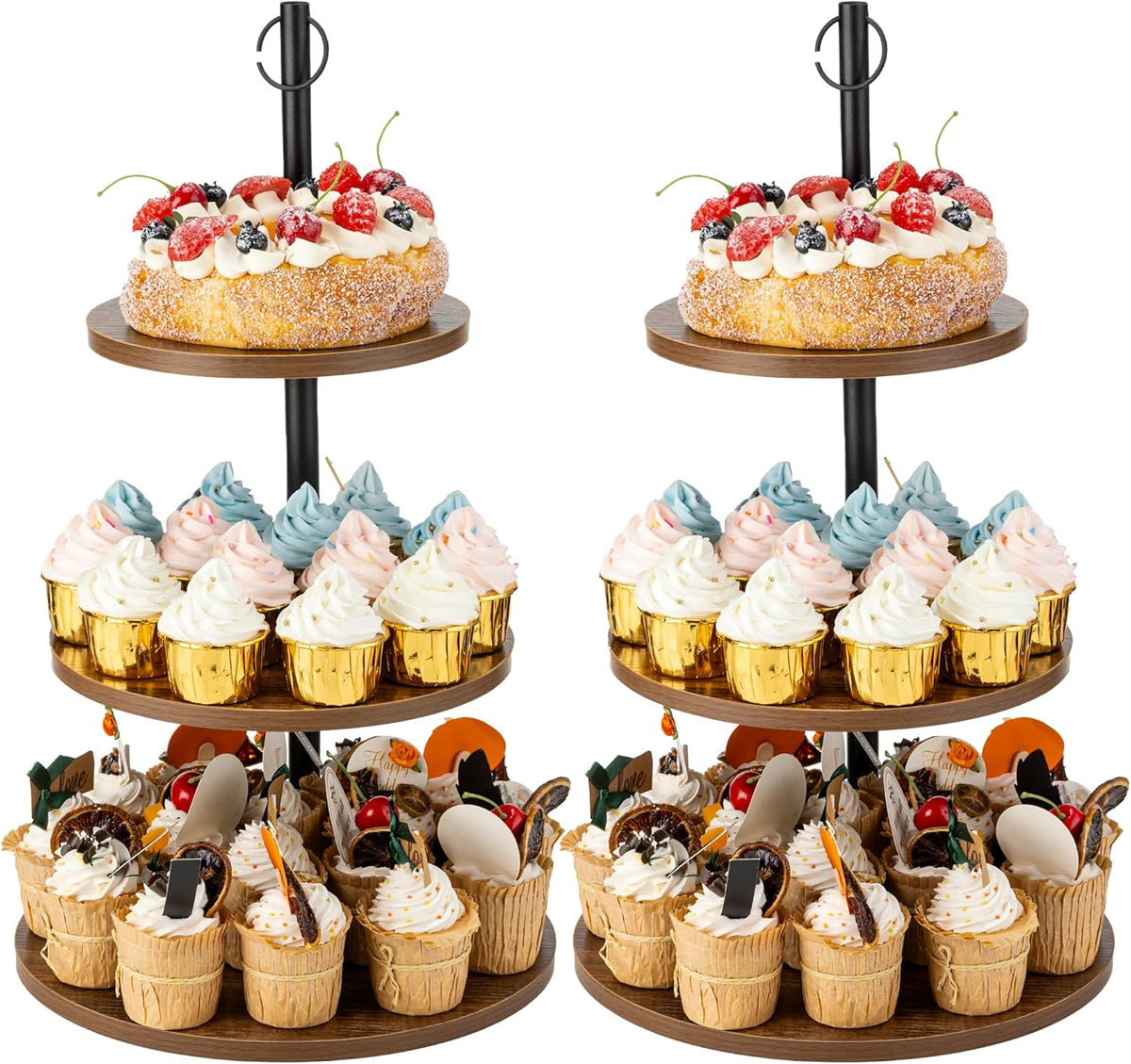 2 Packs Wooden Cupcake Stand, 3 Tier Large Cupcake Tower Stand 50 Cupcakes, Dessert Stand Cupcake