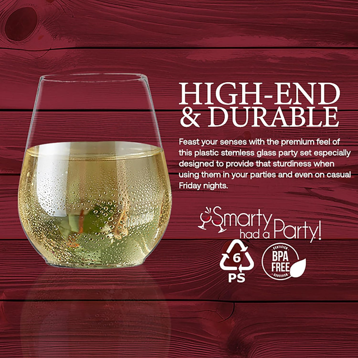 Smarty Had A Party 4 oz Clear Stemless Plastic Mini Goblets, Unbreakable Disposable Wine Goblets