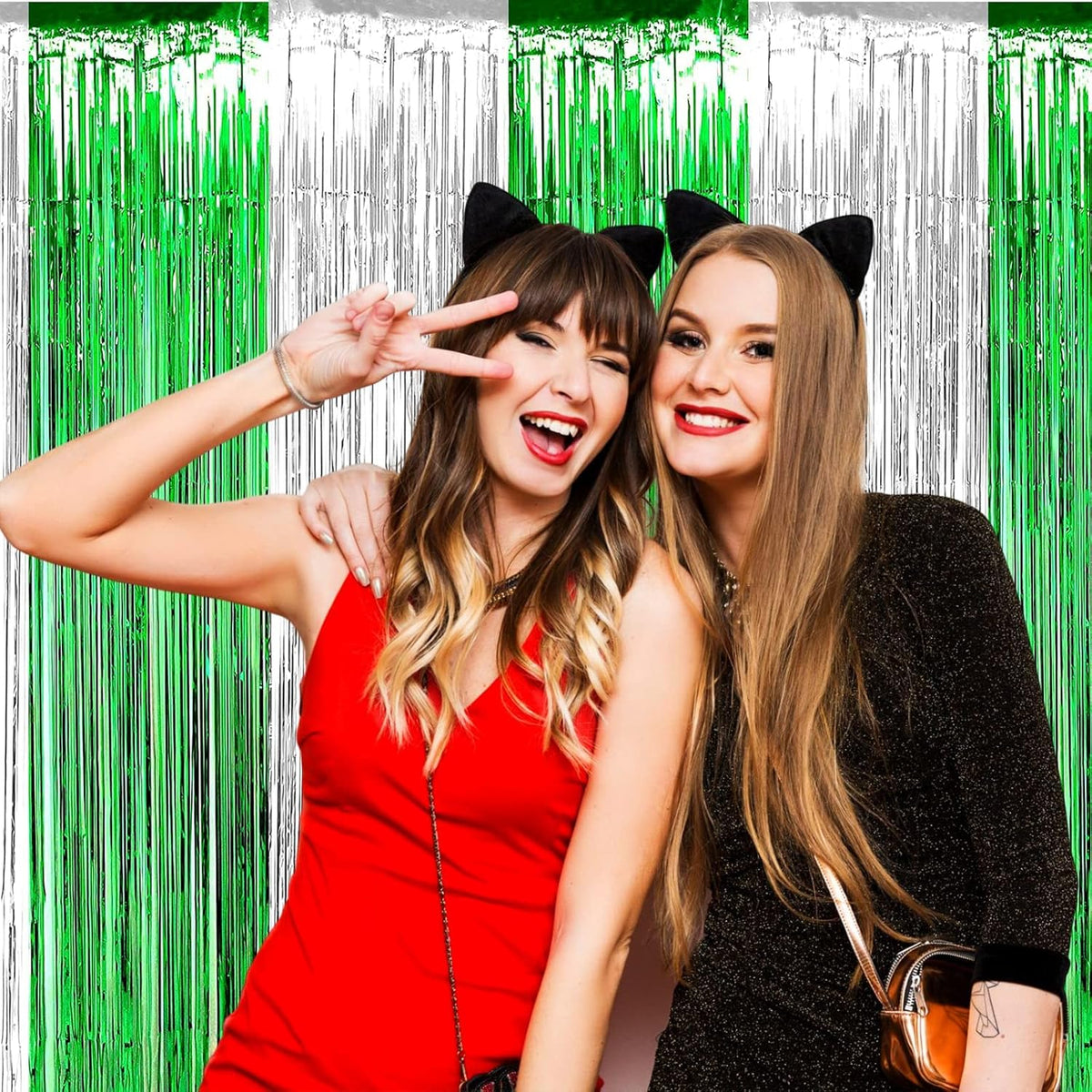 4 Pack Foil Fringe Curtain Backdrop, 3.28Ft x 8.2Ft Metallic Tinsel Foil Fringe Streamers Curtain
