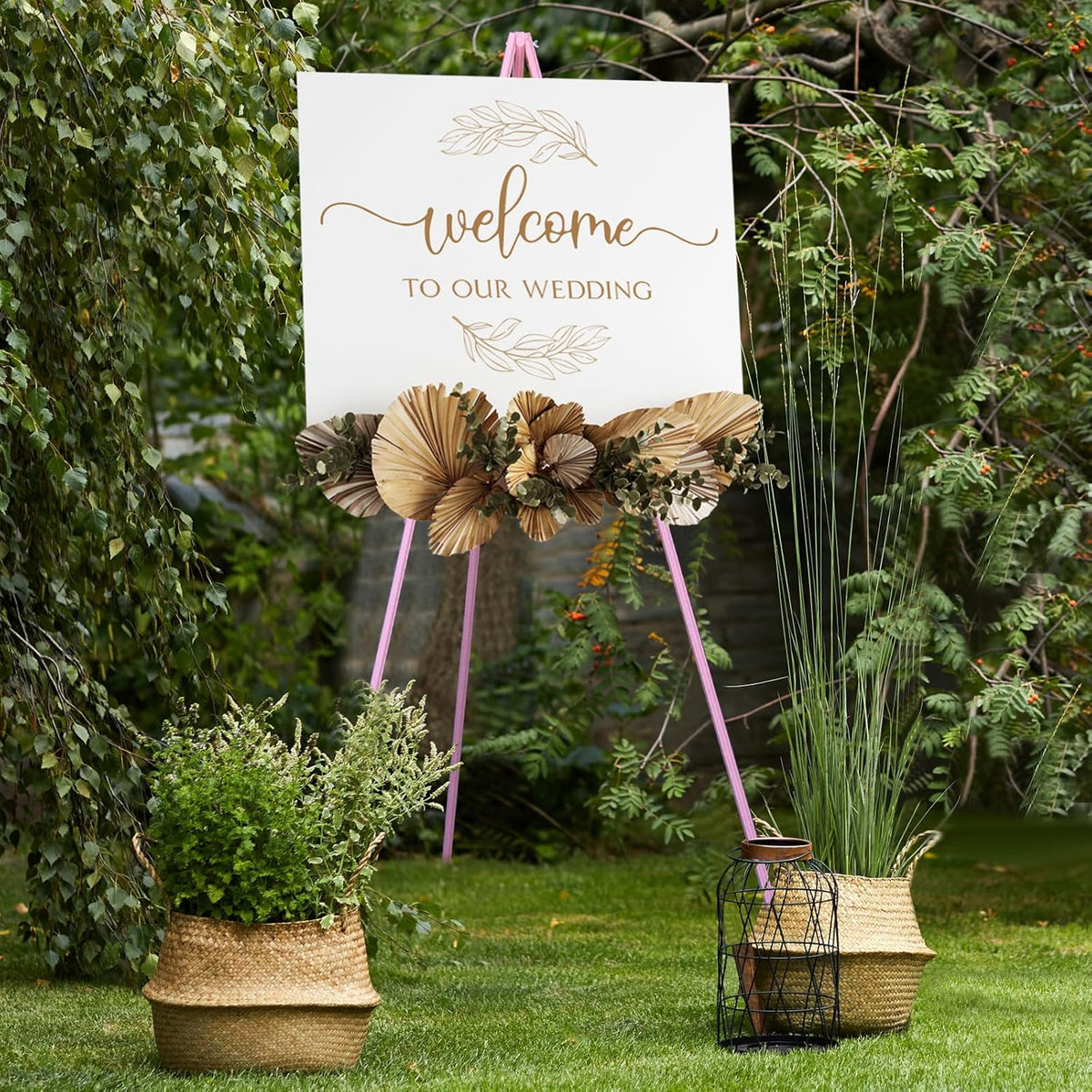 NianFeng Wooden Easel Stand for Sign, Easel Display Stand Floor for Wedding Sign with Adjustable
