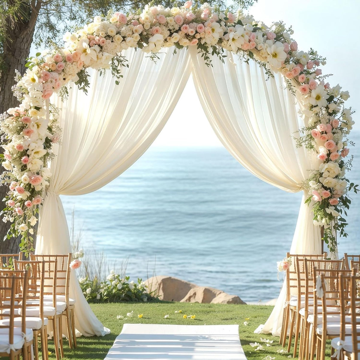 Wedding Arch Draping Fabric, 1 Panel 28" x 19Ft Ivory Arch Drapes Sheer Backdrop Curtain for