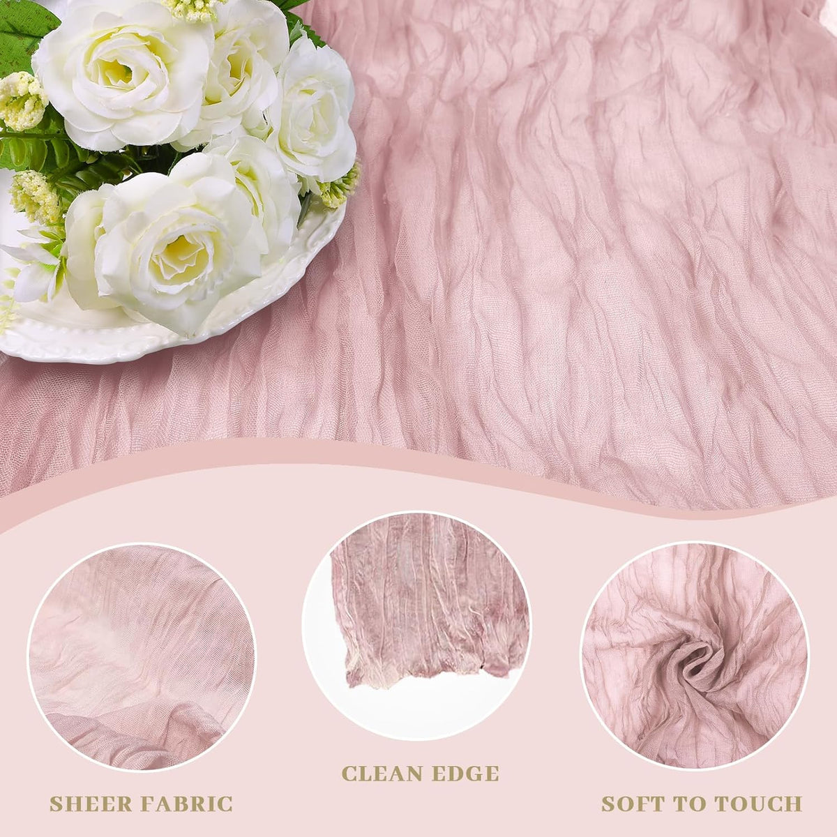 Le courant 6pcs 10Ft Cheesecloth Table Runner, Rustic Boho Gauze Cheese Cloth Runner Table Runner