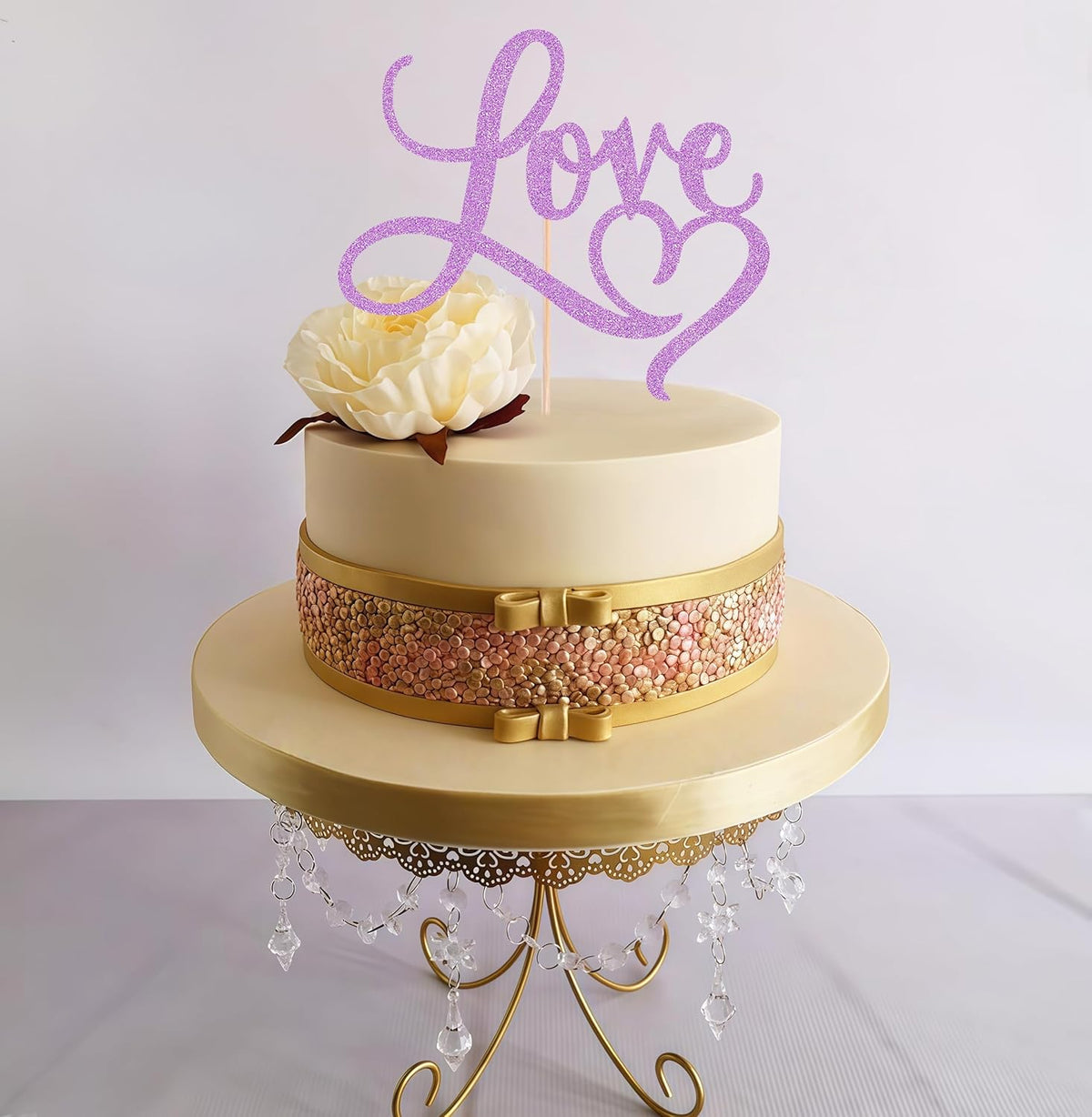 Love Cake Topper - Purple Glitter Paper Wedding Cake Decoration Supplies, Perfect for Bridal
