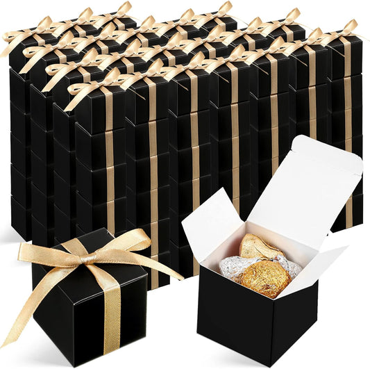 Jutom 100 Pcs Mini Favor Boxes Extra Small Candy Boxes Paper with Gold Ribbon for Christmas