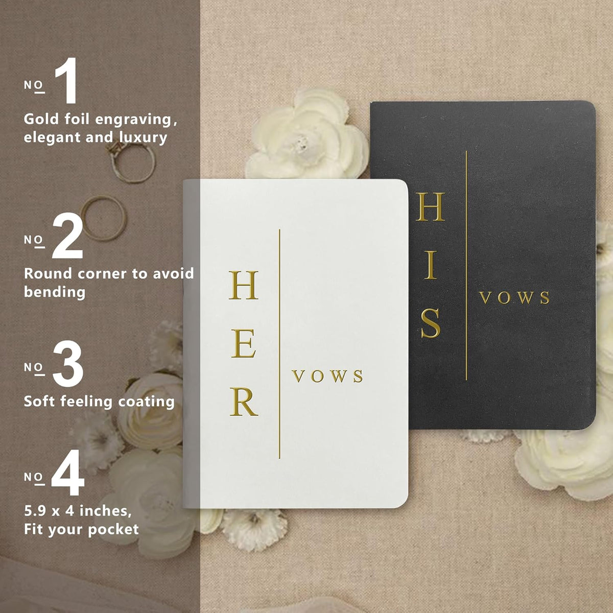Vow Books His and Hers Soft Touch Gold Foil Engraving Vow Books Wedding Essentials Wedding