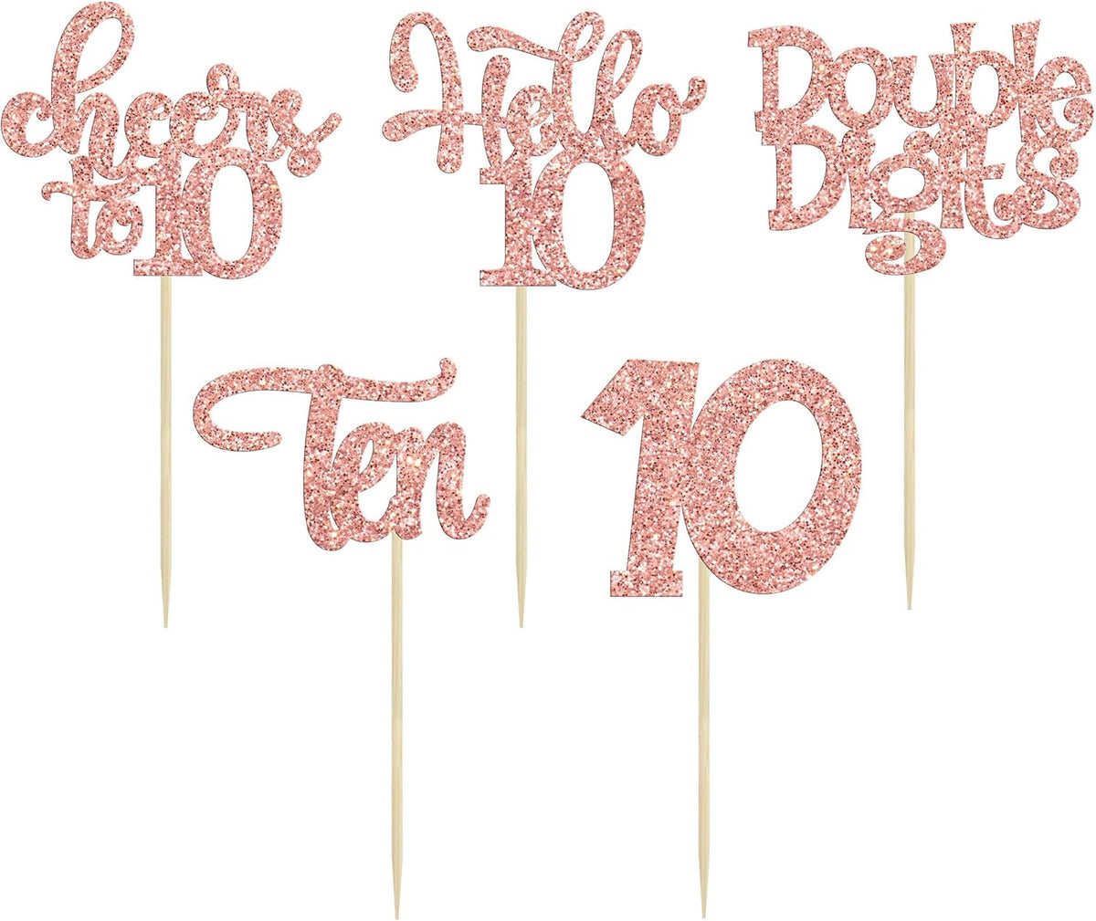 30Pcs 10th Birthday Cupcake Toppers Ten Double Hello 10 Cupcake Picks Cheers to 10 Years Old Cake