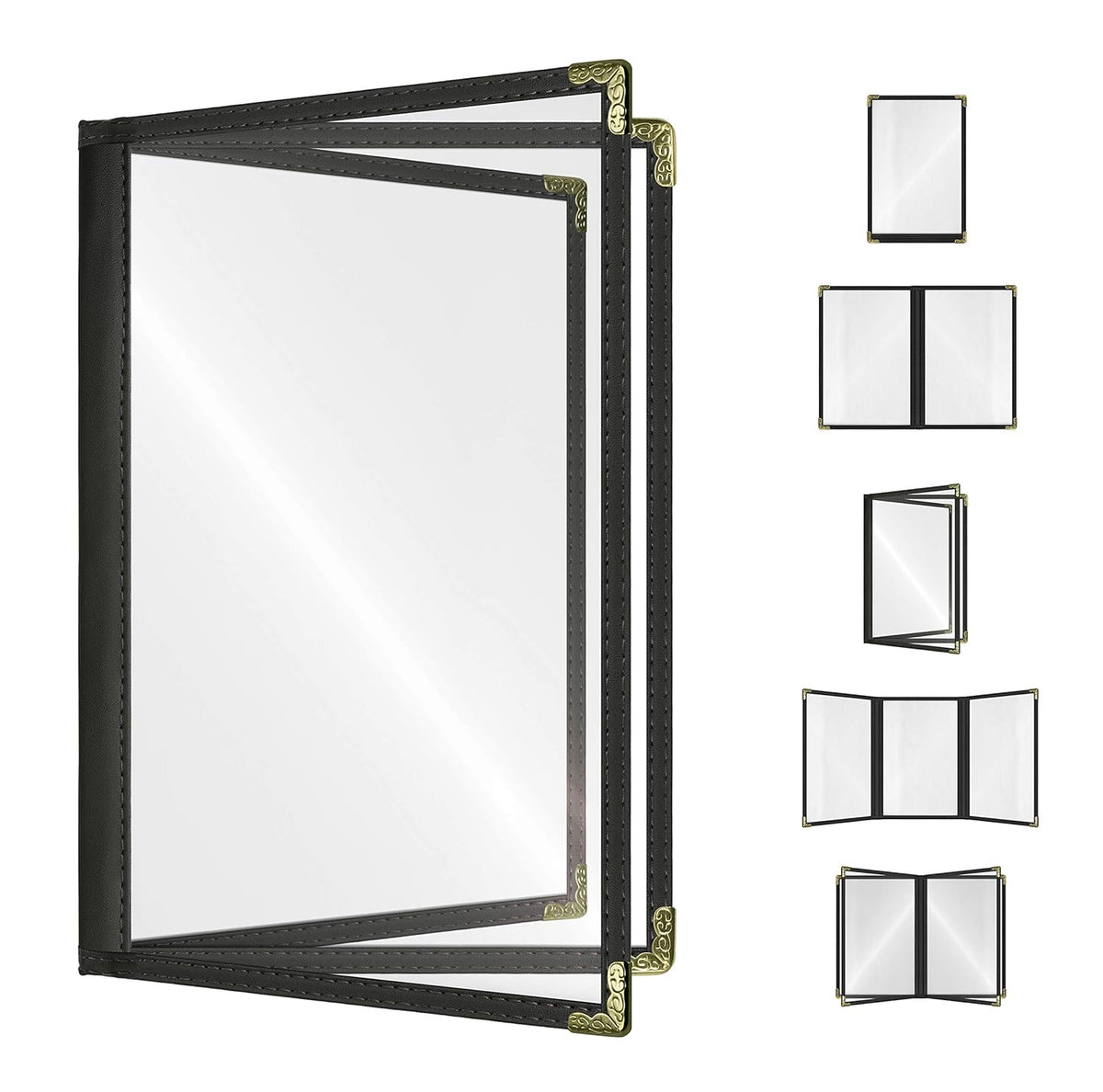 Goodsmart Restaurant Menu Covers - 25 Pack Black 8.5" x 11", 3-Page/6-View, Side-Loading Vinyl Menu