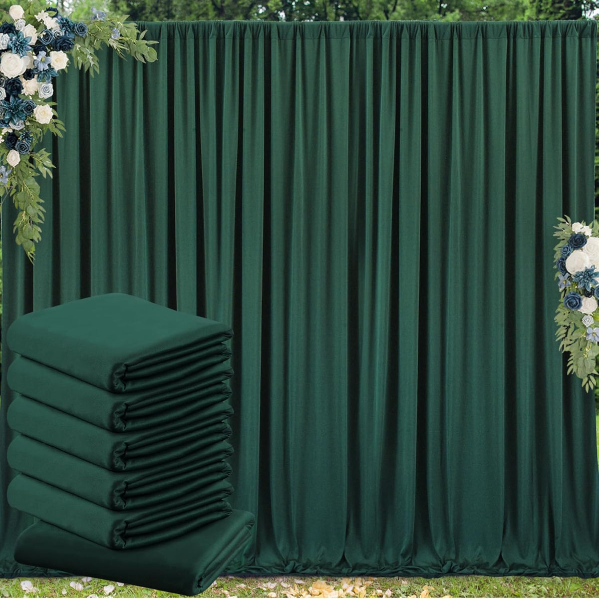 30 ft x 10 ft Wrinkle Free Hunter Green Backdrop Curtain for Parties, Polyester Dark Green Photo