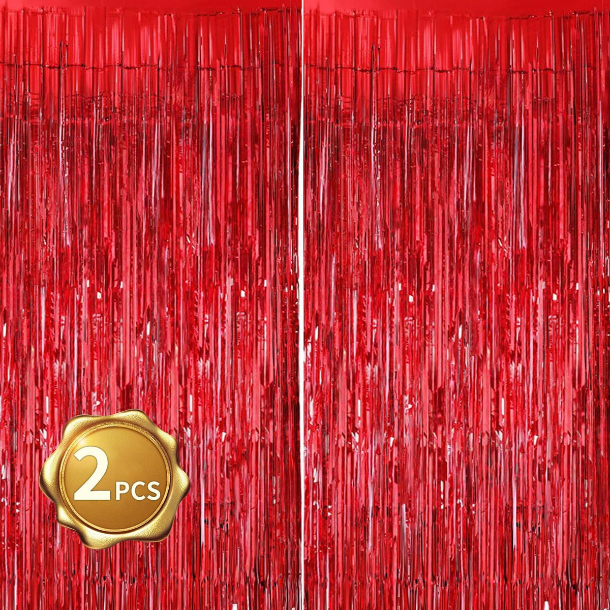 BEISHIDA 2 Pcs Red Door Streamers Tinsel Curtain Party Streamers Backdrop Fringe Foil Wall