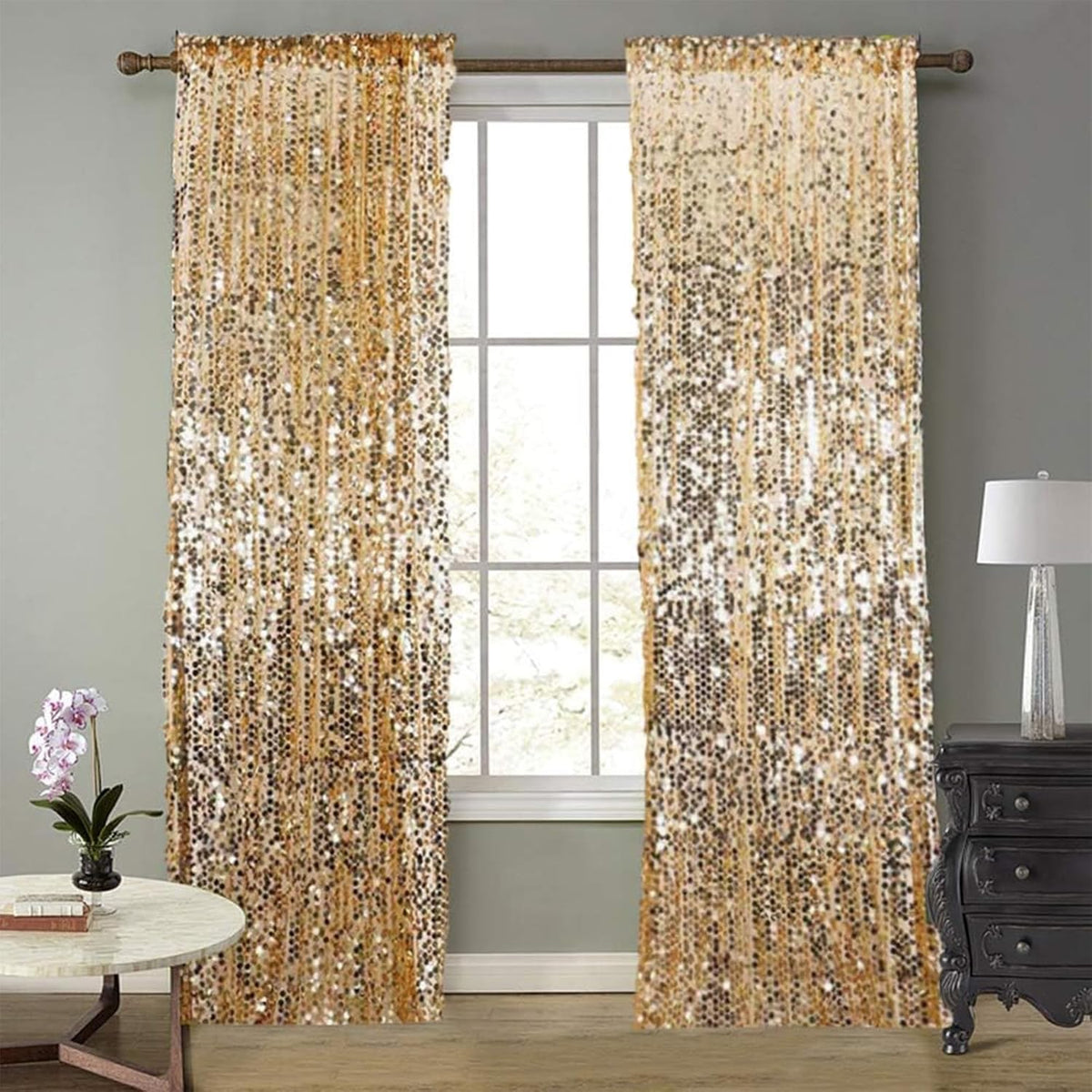 Gold Big Payatte Sequin 18MM Sequin Backdrop Drapes Curtains Panels,Fashion 9FTx9FT Backdrop for