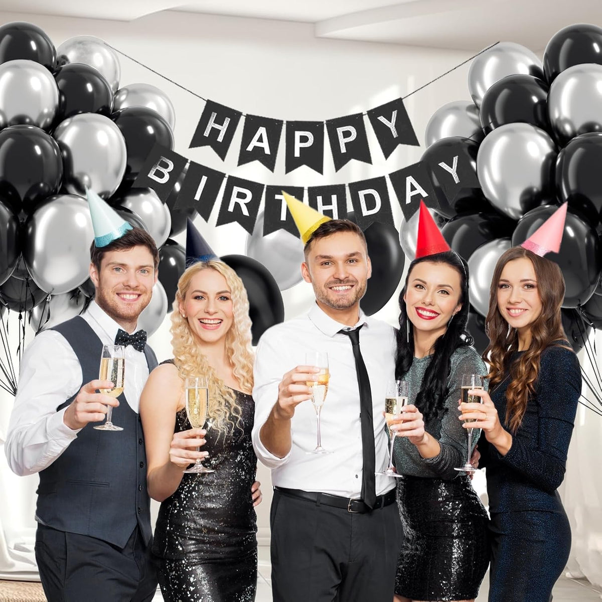 Black and Silver Balloons, 60pcs 12inch Black Metallic Silver Balloons for Graduation 2025 Birthday