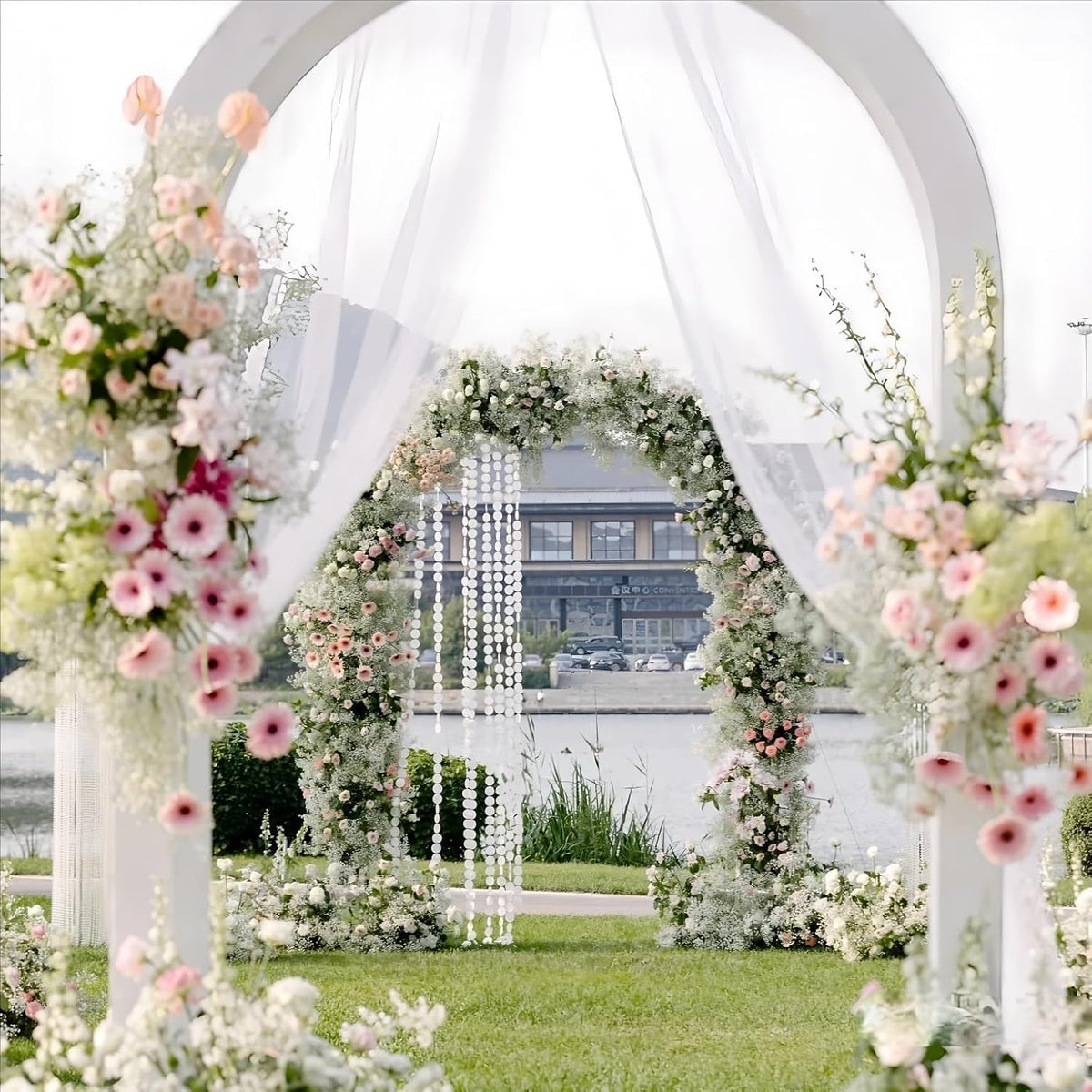 MLMW Wedding Arch Draping Fabric 2 Panels 29" x 20Ft White Sheer Wedding Arch Backdrop Drapes