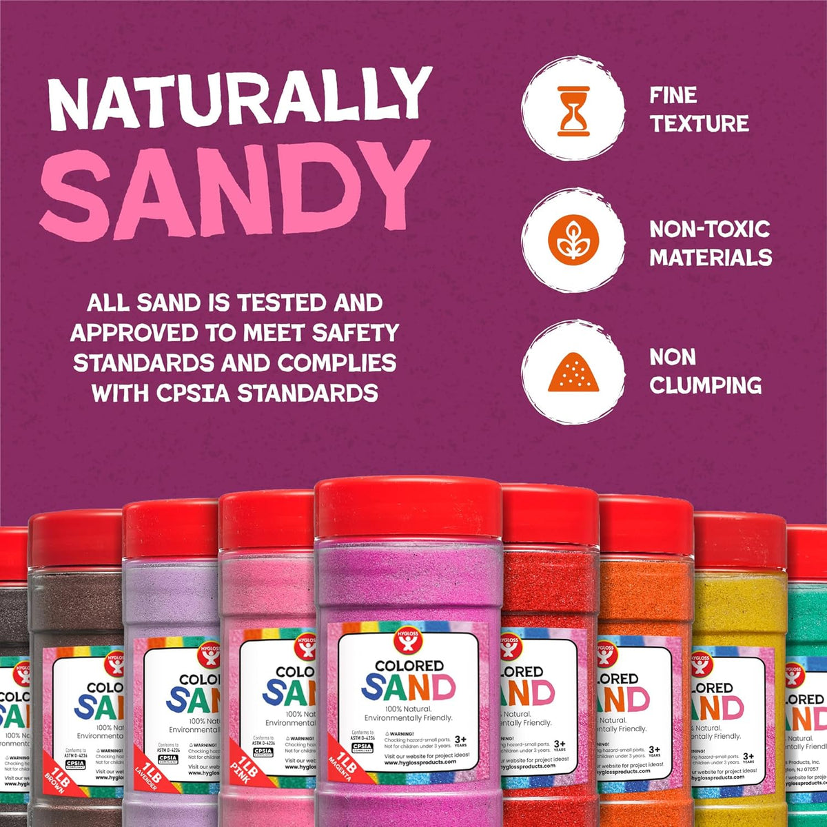 Hygloss Colored Sand for Crafts – 1 lb Bottle, Magenta – Vibrant Colorful Fine Sensory Play Sand