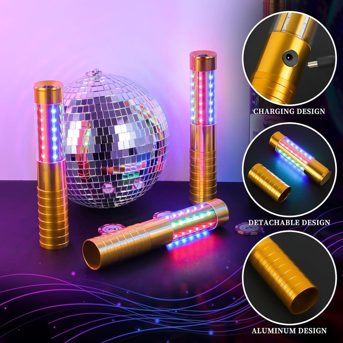 6 Pieces RGB LED Strobe Baton Light Rechargeable Bottle Service Sparklers Stick Reusable Champagne