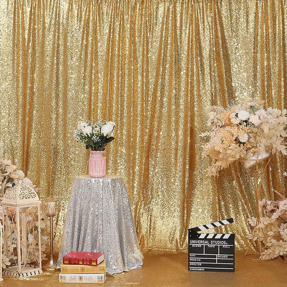 Poise3EHome Gold Backdrop Curtain, 6FT x 8FT Sequin Backdrop, Sequin Curtains for Party Wedding