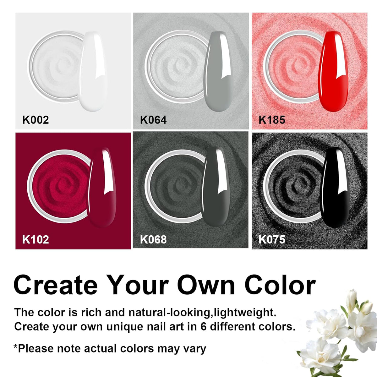 12 Pcs Dip Powder Nail Kit Starter, 6 Colors Red Black White Dipping Powder Kit With Base & Top