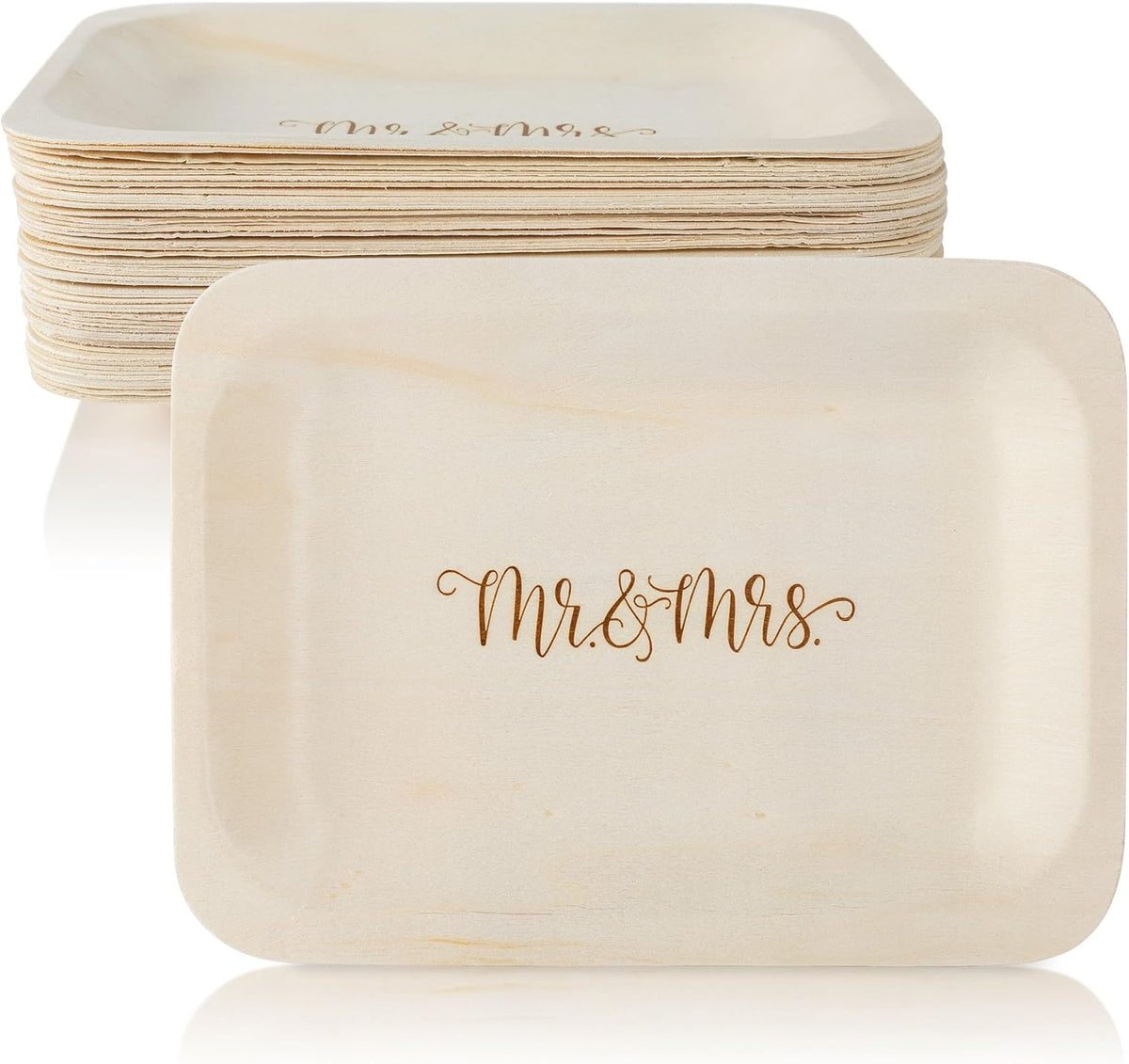 Mr. and Mrs. Disposable Wedding Plates – Rustic, Compostable Alternative to Plastic Plates for