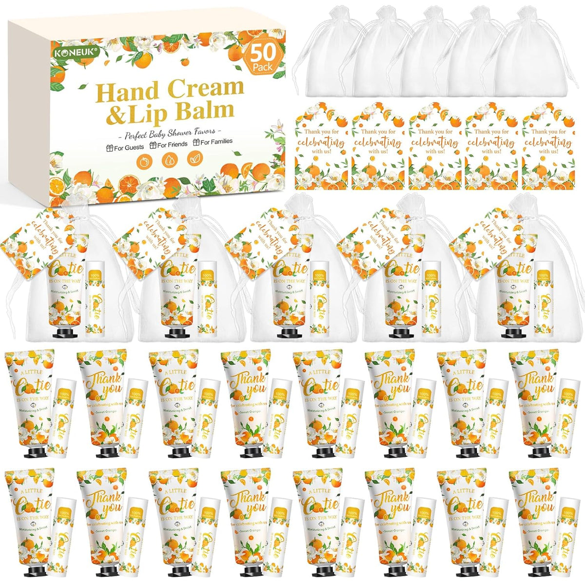 50 Pack Bulk Hand Cream and Bulk Lip Balm Gifts Sets, Bridal Shower Favors and Baby Shower Favors