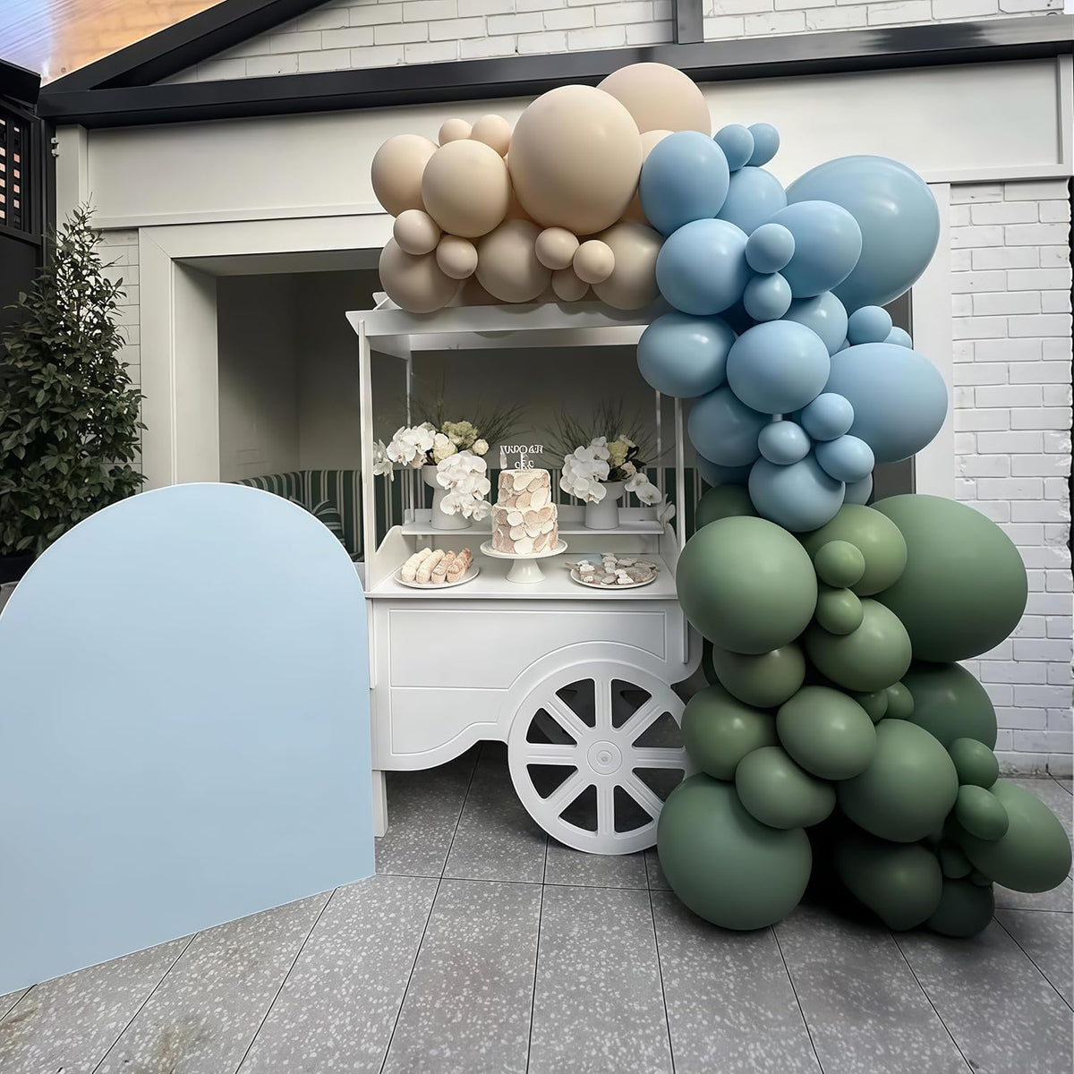 Sage Green and Blue Balloons, 35PCS Olive Green Dusty Blue Beige Cream Latex Balloon, Baby Boy