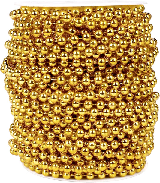 [98 Feet] Gold Pearl Beads Garland, 6MM 33 Yards Gold Faux Pearl Beads String Roll Bulk for DIY
