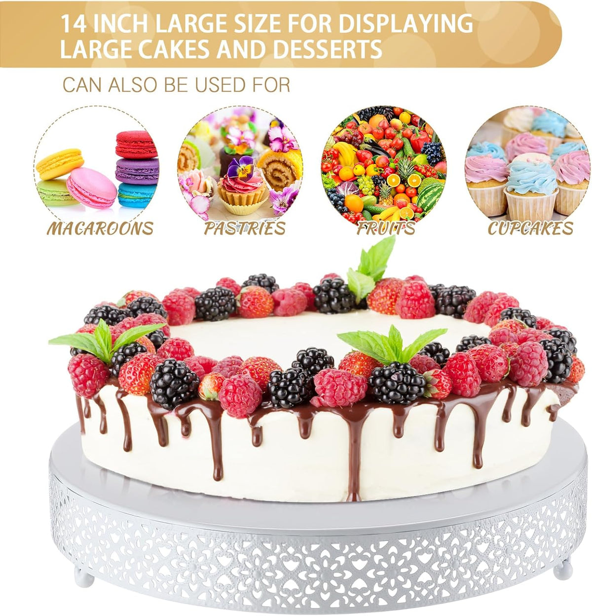 Wenqik Cake Stand 14 Inch Round Metal Cupcake Dessert Wedding Cake Stand Cookies Display Holder
