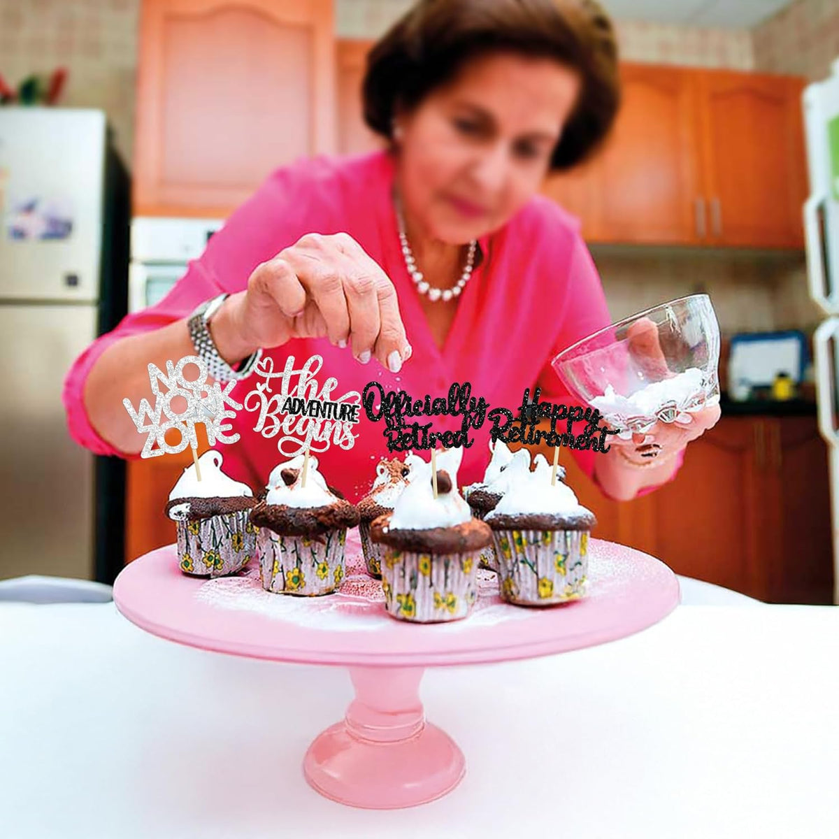 24Pcs Happy Retirement Cupcake Toppers Officially Retired Cake Toppers No Work Zone Adventure