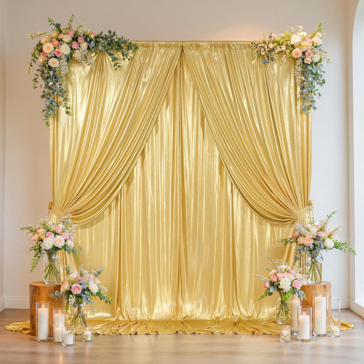 Outpain Thick 20 ft x 10 ft Gold Sequin Backdrop Curtain for Parties, Wrinkle Free Glitter Photo