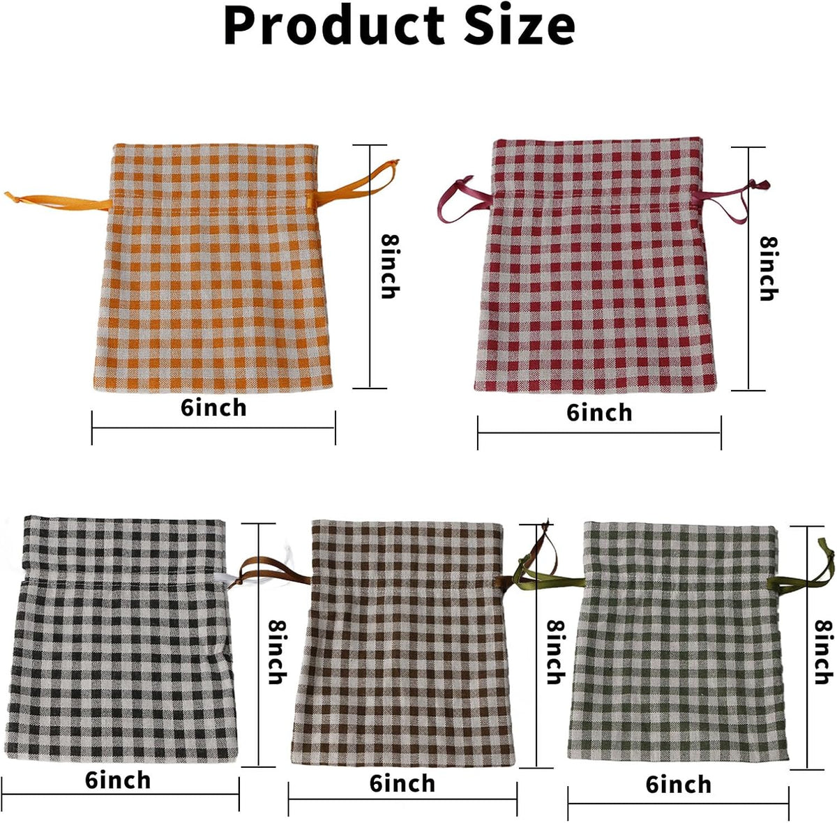 Meseey 5 Pcs Large Fall Burlap Bags with Drawstrings Buffalo Plaid Gift Bags Gingham Sacks Bags