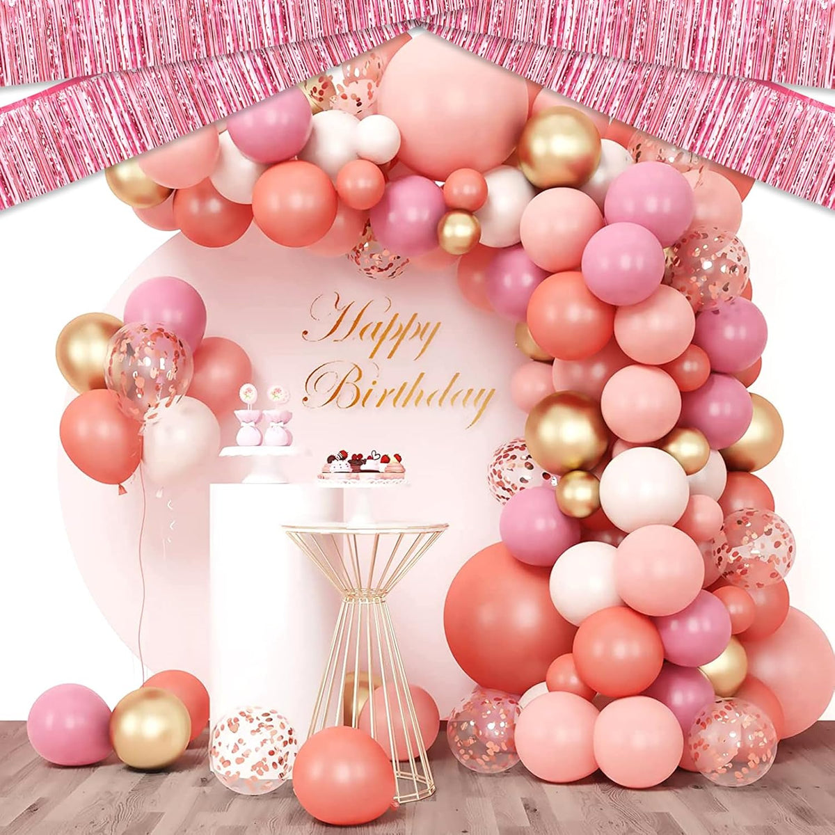 4 Pack 10 Feet Pink Foil Fringe Garland Metallic Tinsel Streamers Banner Wall Hanging Curtain
