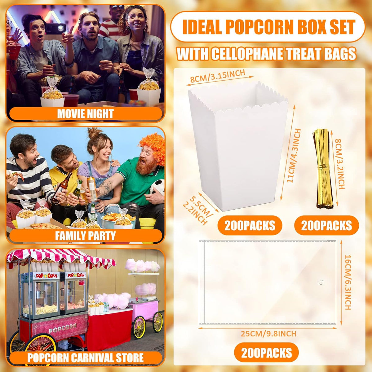 400 Pcs Zopeal Mini Popcorn Boxes and Clear Treat Bag Set, Bulk Popcorn Bags Open Top Paper Popcorn