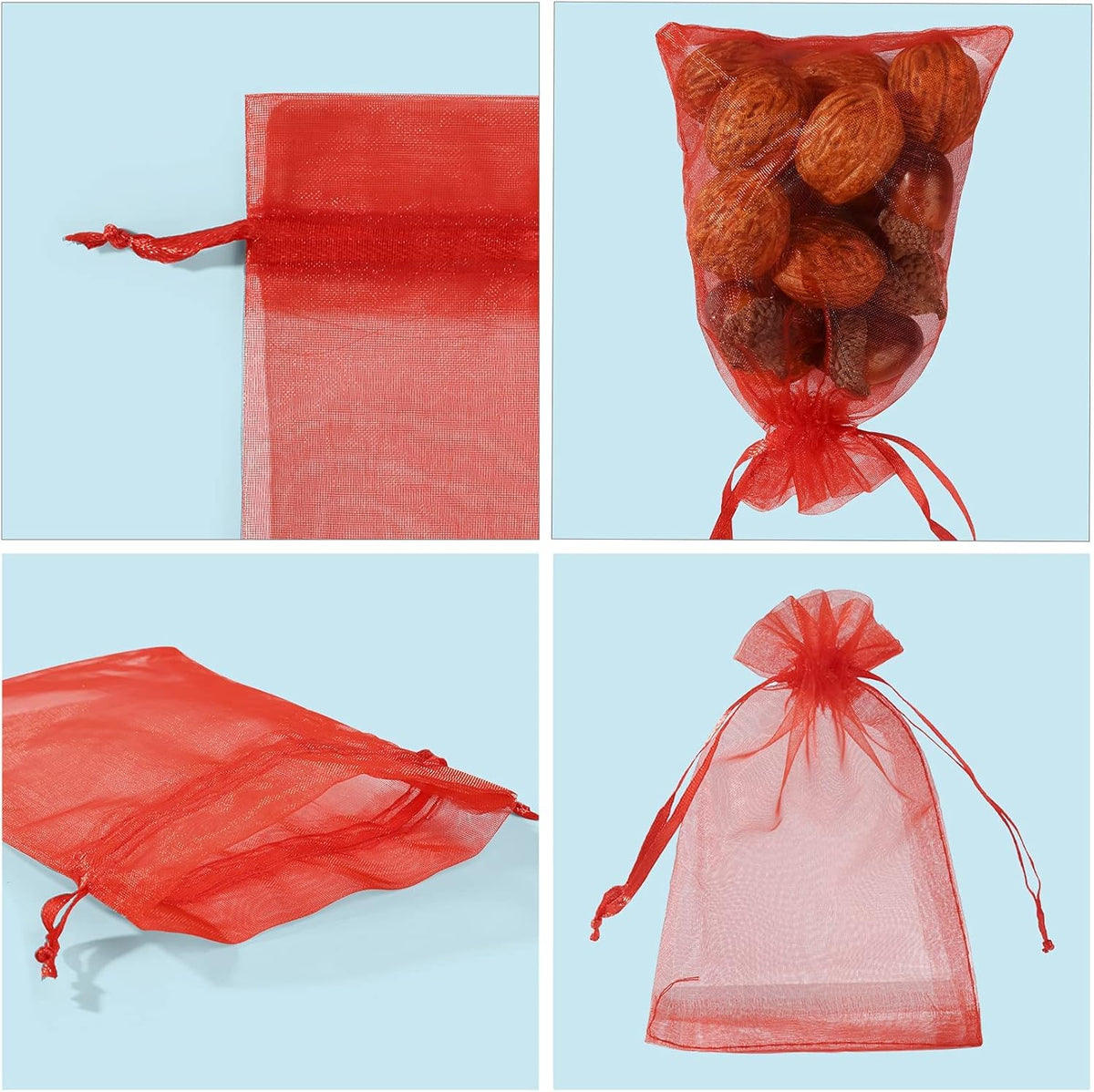 ANZNKU 100 Pack Organza Bags, 4 x 6 inch Small Bags, Favor Bags, Sheer Mesh Bags, Premium Red Gift