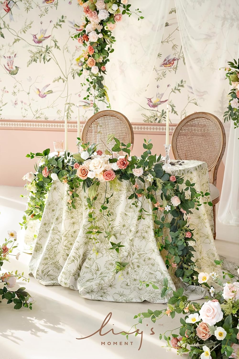 Ling's Moment 9FT Spring Eucalyptus & Willow Leaf Flower Garland for Pink Wedding, Valentines