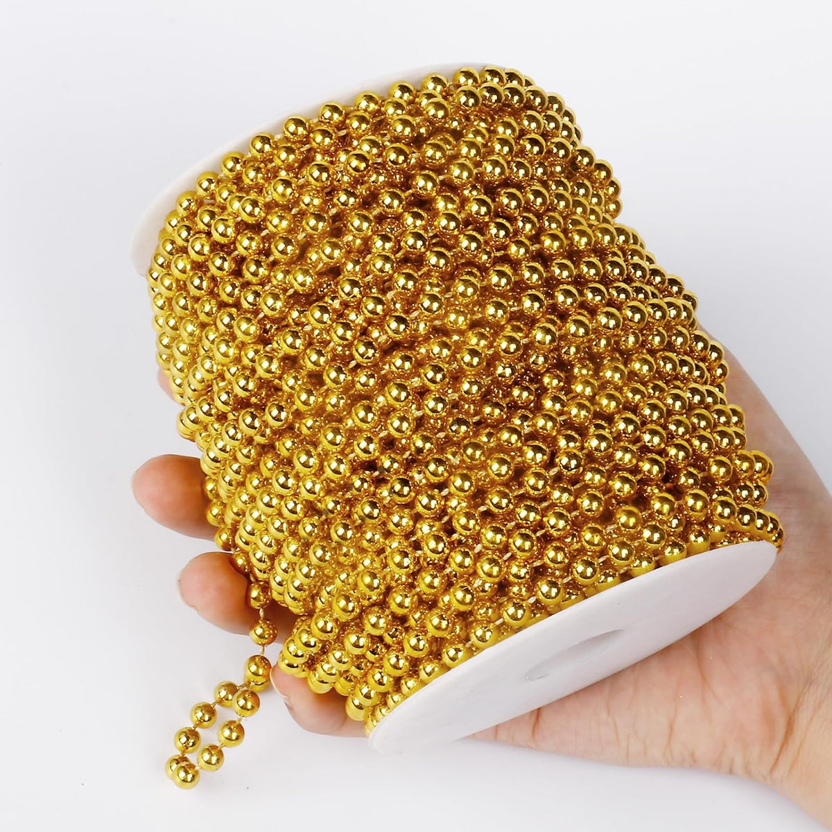 [98 Feet] Gold Pearl Beads Garland, 6MM 33 Yards Gold Faux Pearl Beads String Roll Bulk for DIY