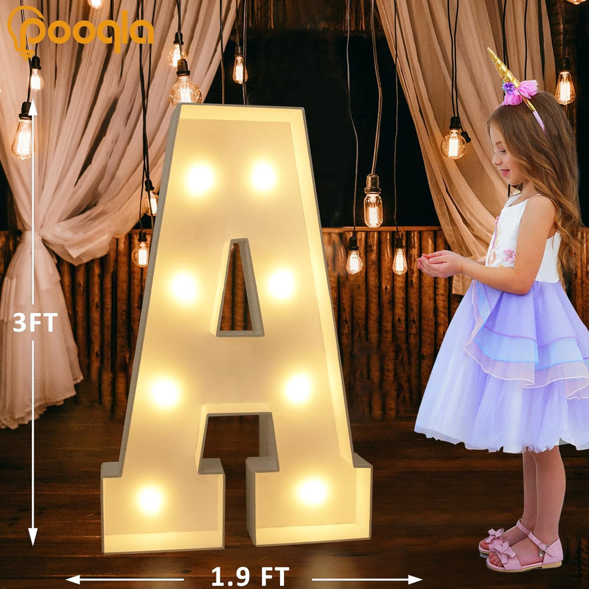 Pooqla 3FT Light Up Marquee Letters, Cool White and Warm White LED Large Lighted Marquee Letters