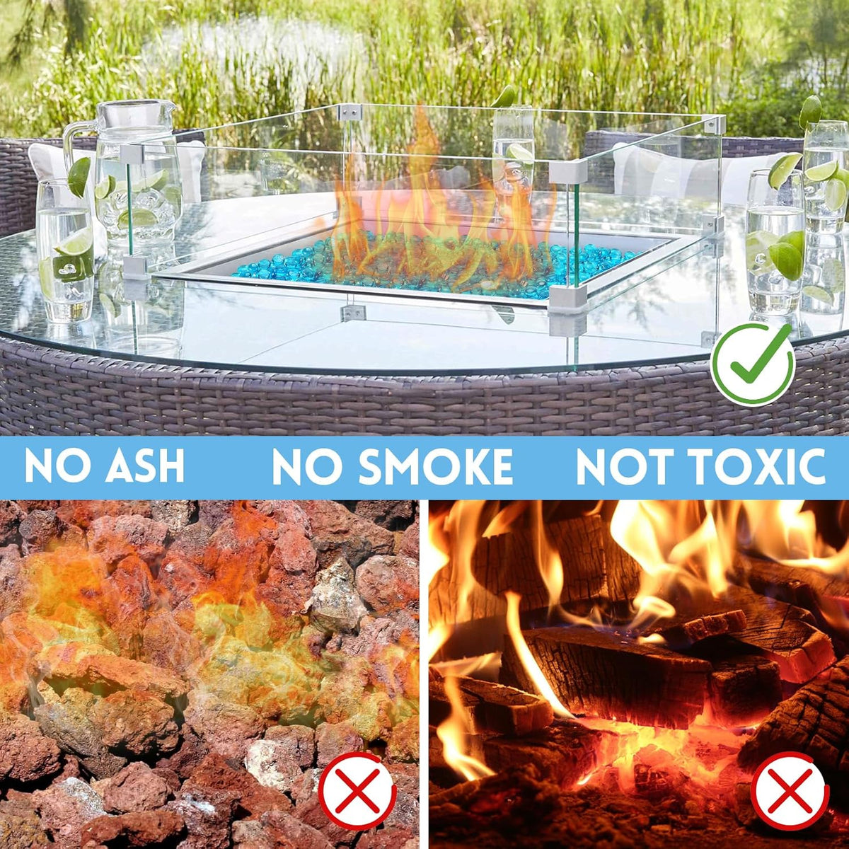 Fire Glass for Propane Fire Pit, Fireplace and Outdoor Decorative. Caribbean Blue Round Firepit