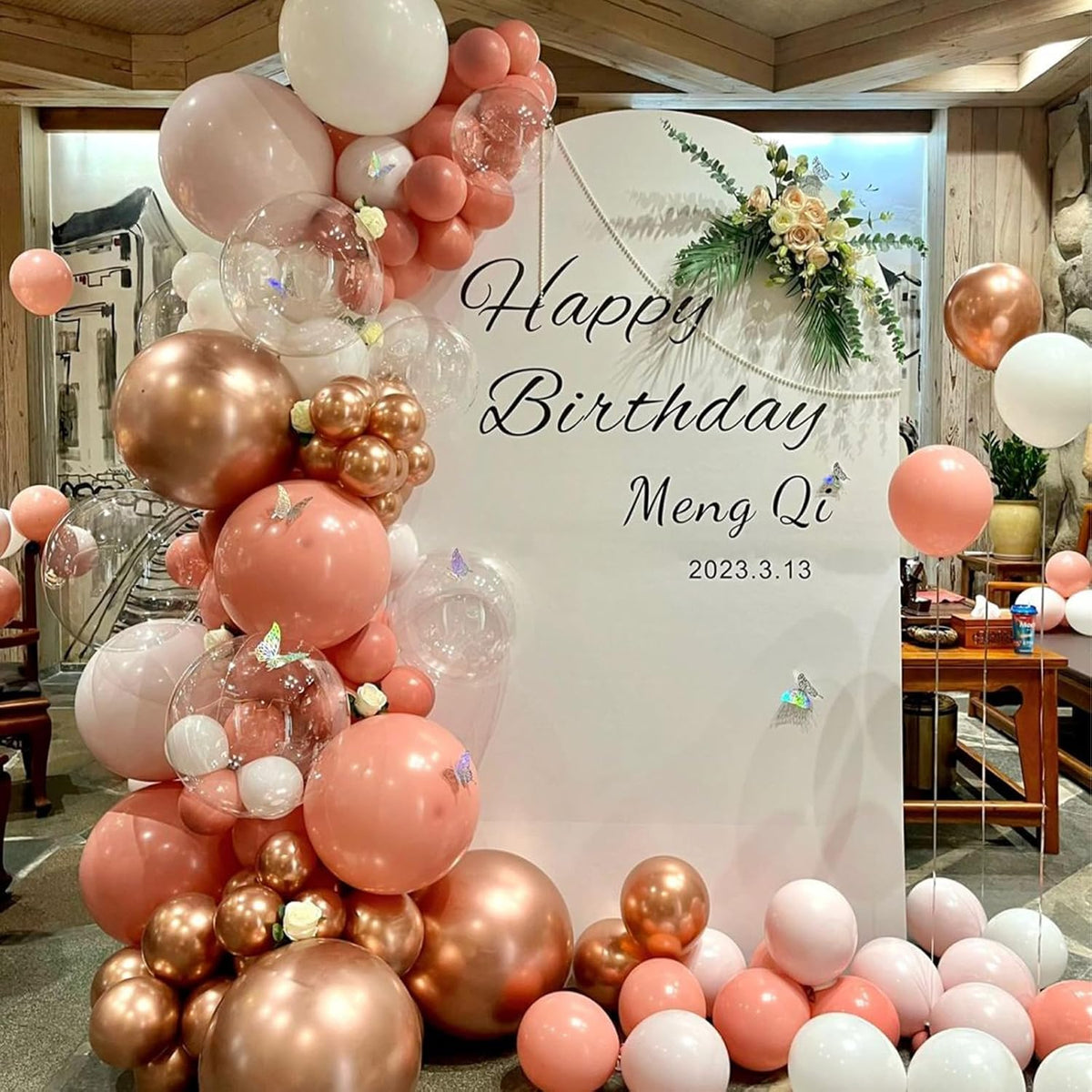 Dusty Blush Pink Balloons, Retro Pink Metallic Chrome Rose Gold Confetti White Sand Nude Balloon