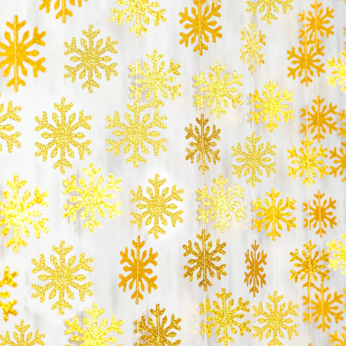 Snowflake-Snow Gold Christmas Party-Decoration Garland - 52ft Winter Wonderland Frozen Ornaments
