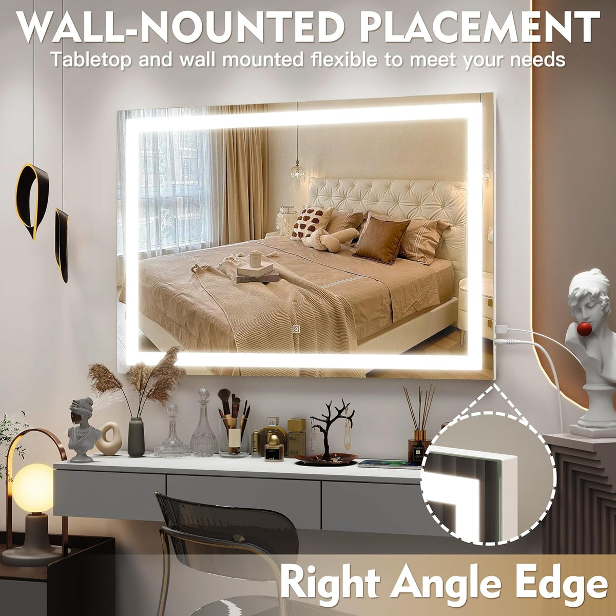 Vanity Mirror with Lights, 32" x 22" Large Lighted Vanity Mirror with Dimmable 3 Modes, LED Makeup