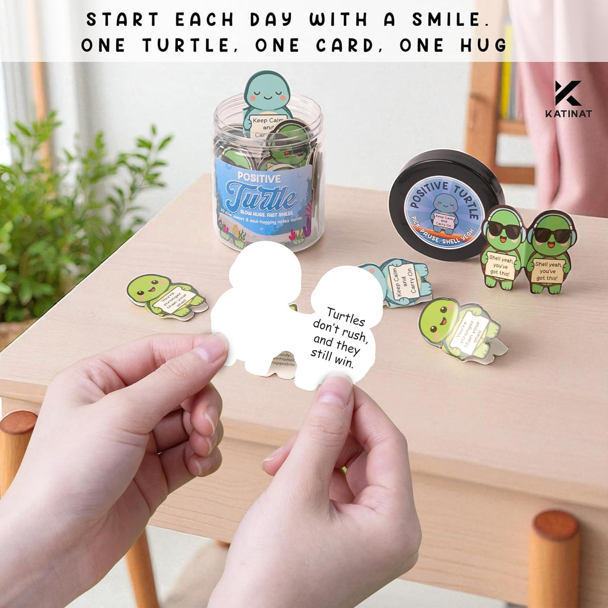 Positive Turtle Jar – 60 Funny Emotional Support Affirmation Cards, Sea Turtle Gifts for Women