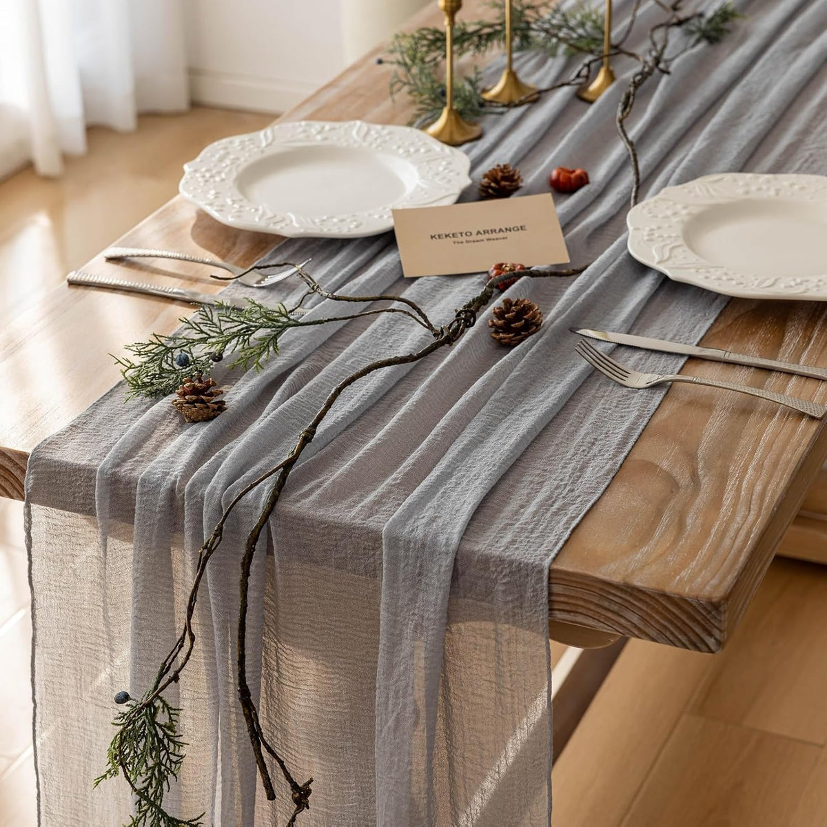 3pcs Dusty Blue Gauze Rustic Cheesecloth Table Runner 120 Inch 10 FT for Wedding Baby Shower Bridal